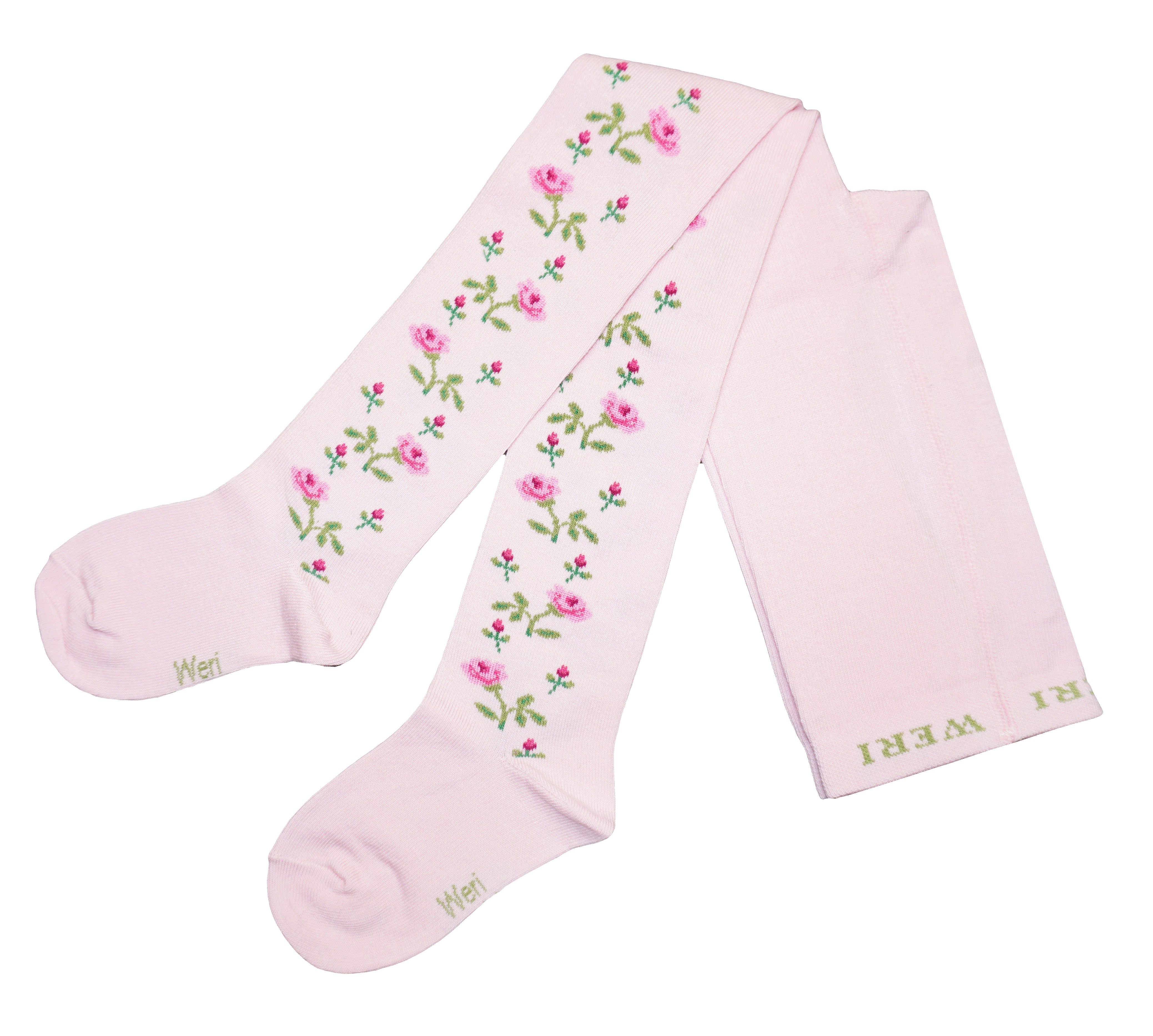 Strickstrumpfhose Kinderstrumpfhosen für Mädchen >>Rosenzweige<< weiche Baumwolle