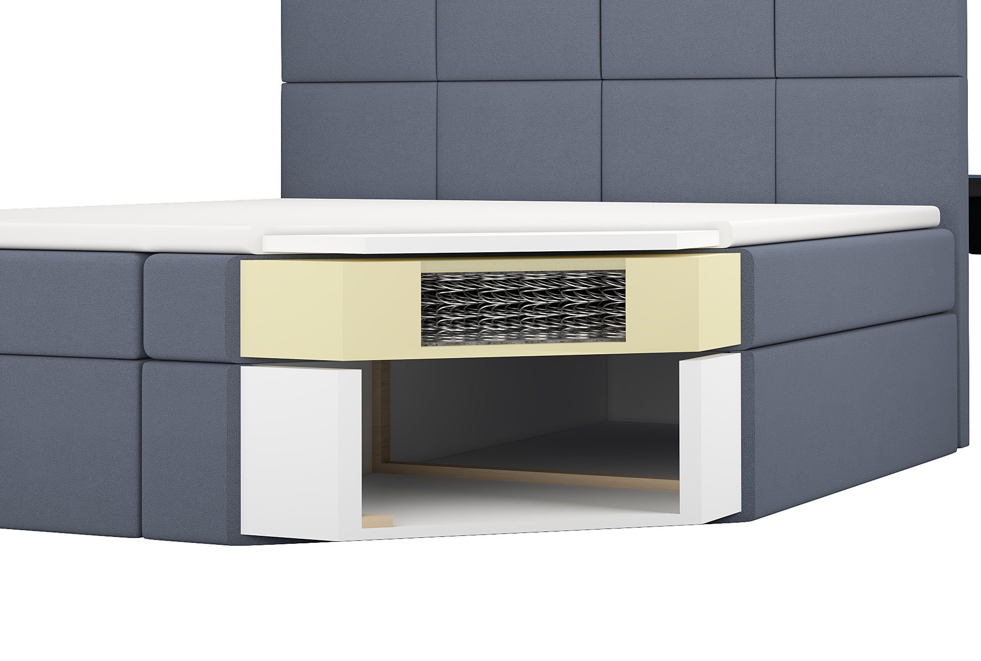 A&J MöbelLand GmbH Boxspringbett VAR mit 2 Bettkästen, Bonell-Matratze und Topper.  (Boxspringbett mit Bettkasten und gepolstertem Kopfteil. Inclusiv Topper !, TOP ANGEBOT), Länge 208cm Höhe 106 cm