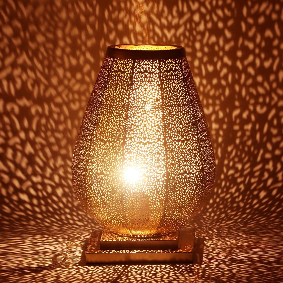 Marrakesch Orient & Mediterran Interior Stehlampe Orientalische Tischlampe  Lampe Manal 37cm in Gold, Marokkanische Tischlampe aus Metall, Stehleuchte  modern, Leuchte für Vintage, Retro & Landhaus Stil Design