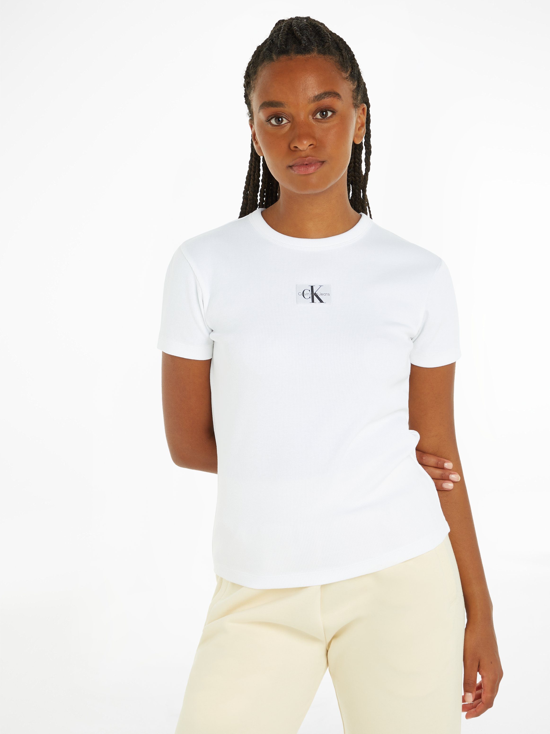 Calvin Klein Jeans T-Shirt WOVEN LABEL RIB REGULAR TEE Bright White