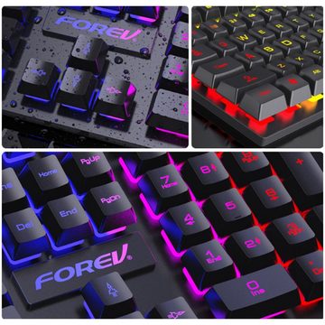 Tadow Gaming-Headset,RGB-Tastatur und Maus 4-teiliges Set,104 Tasten Tastatur- und Headset-Set, Kabelgebundenes Tastatur- und Maus-Set