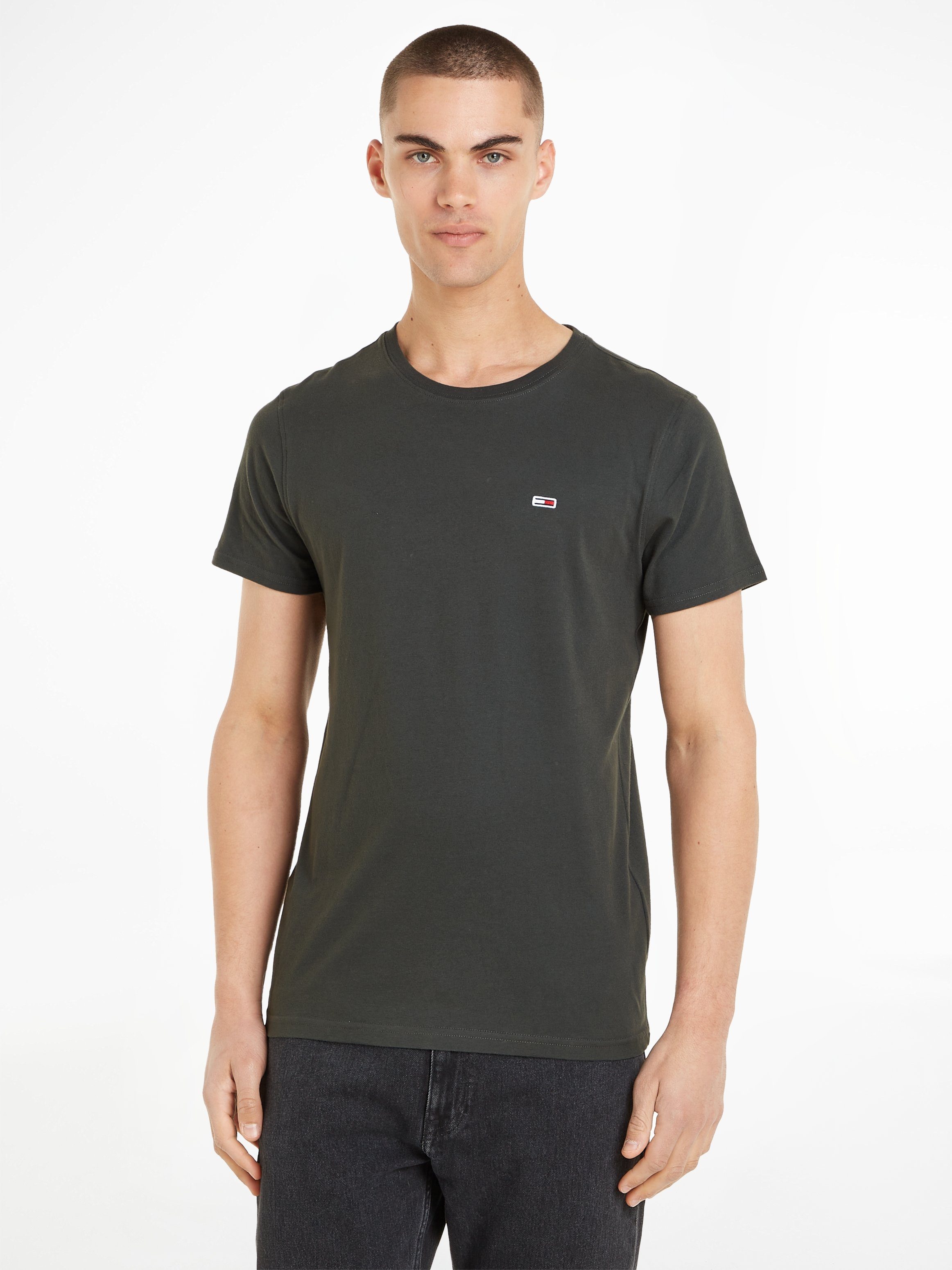 Tommy mit JERSEY auf Markenlogo SLIM T-Shirt Brust TJM Newsprint/New Jeans Charcoal (Packung, TEE 2PACK der 2er-Pack) 2-tlg.,