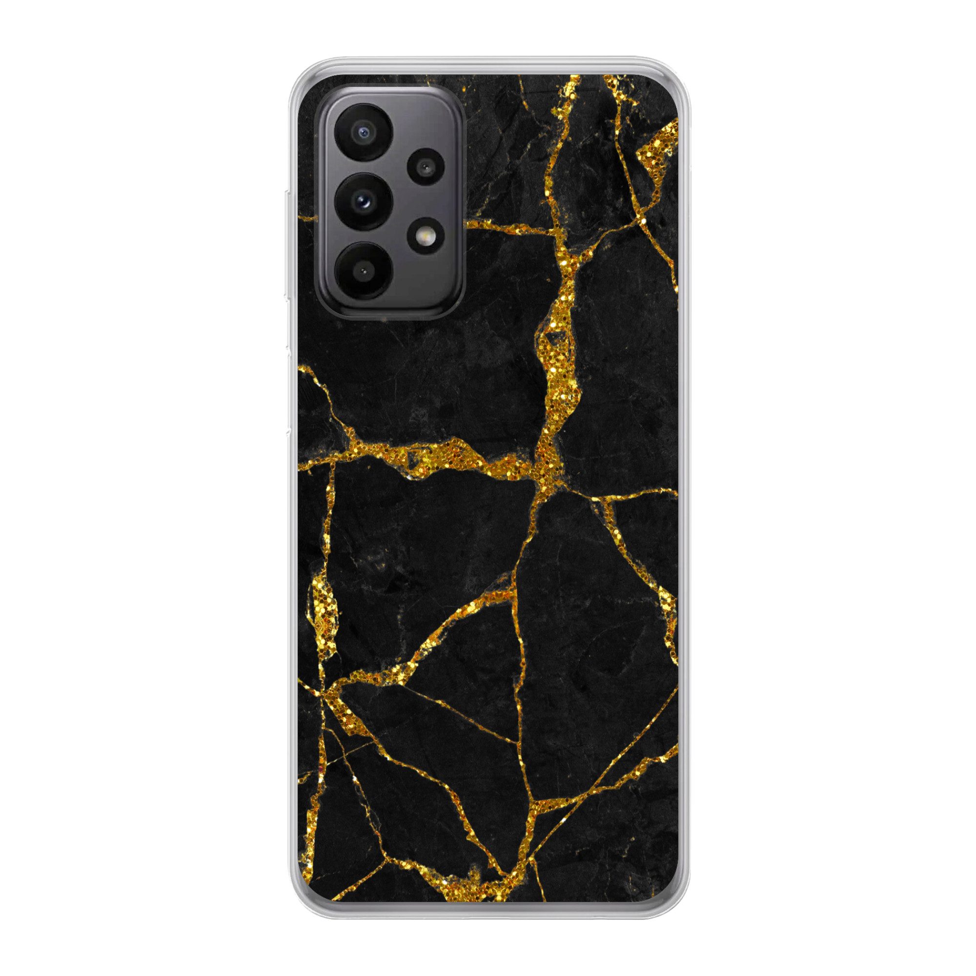 MuchoWow Handyhülle für Samsung Galaxy A23 5G Marmor - Gold - Schwarz - Marmoroptik - Glit, Smartphone-Bumper, Print, Handy Schutzhülle Dünn