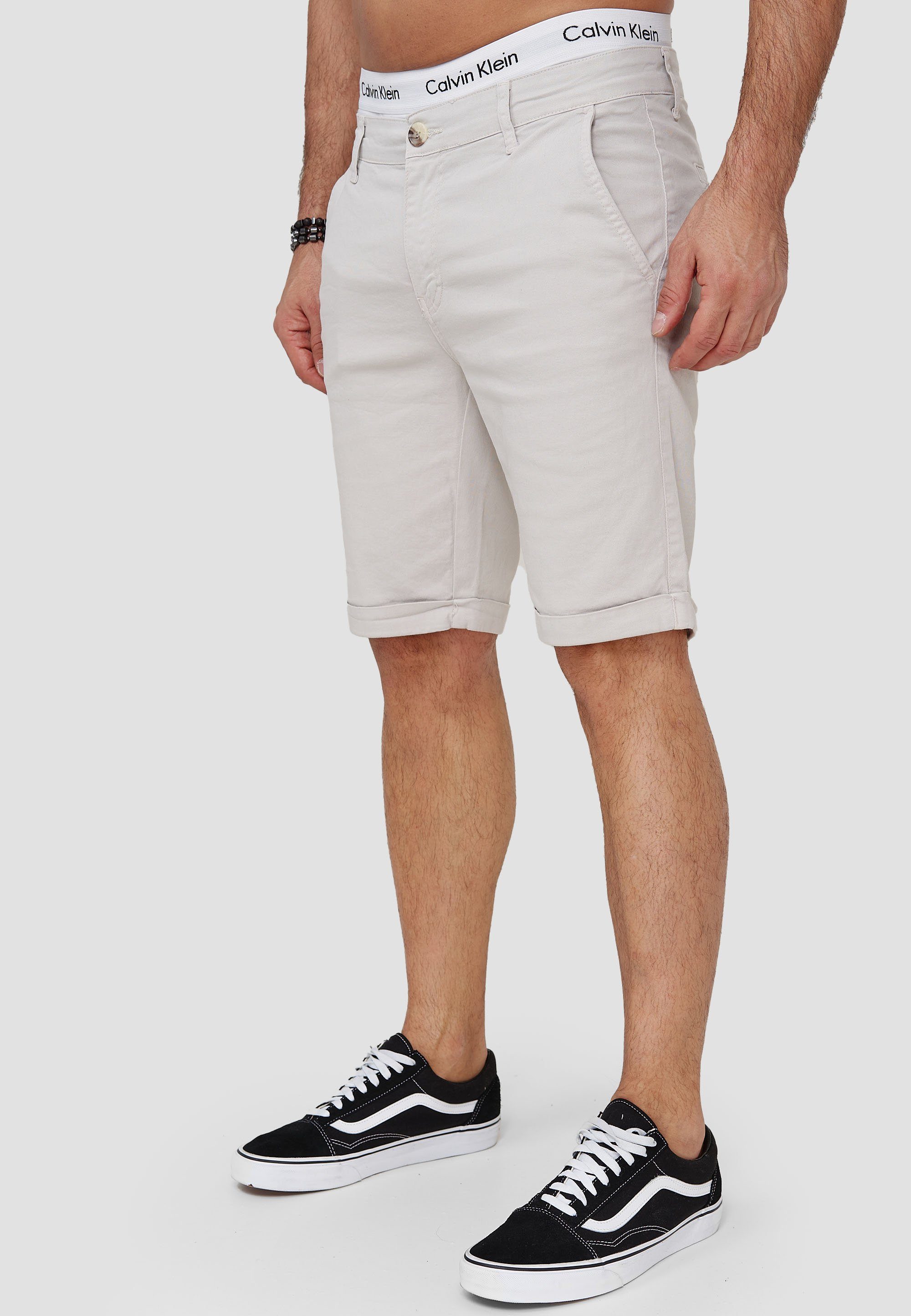 im Design) Casual Shorts 1-tlg., modischem OneRedox Sweatpants, Altweiß Fitness Hose Bermudas Freizeit (Kurze SH-3364