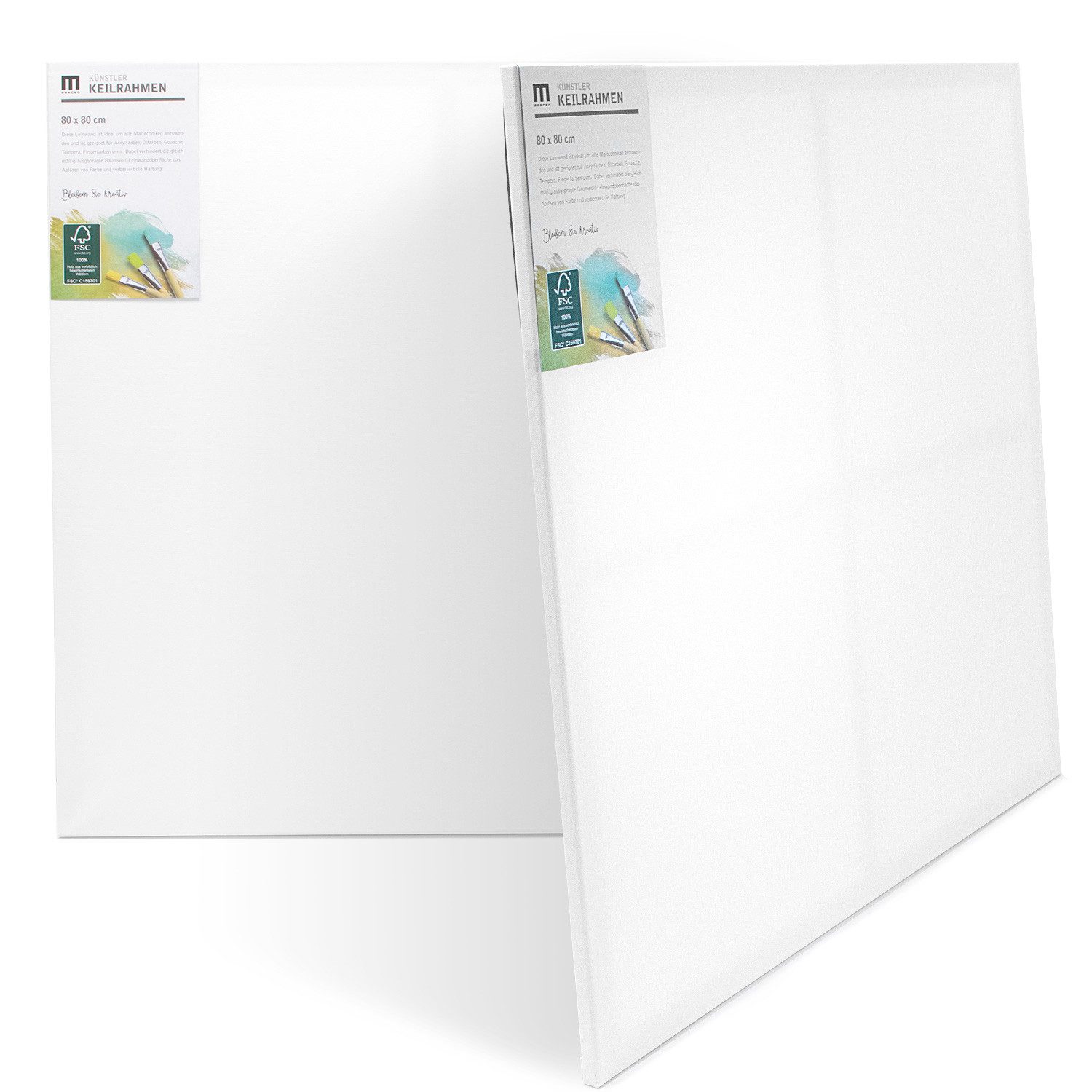 M MERCEO Leinwand, 2er-Set Leinwand 80x80cm (zum Bemalen, Baumwolle, Keilrahmen, 280g/m)