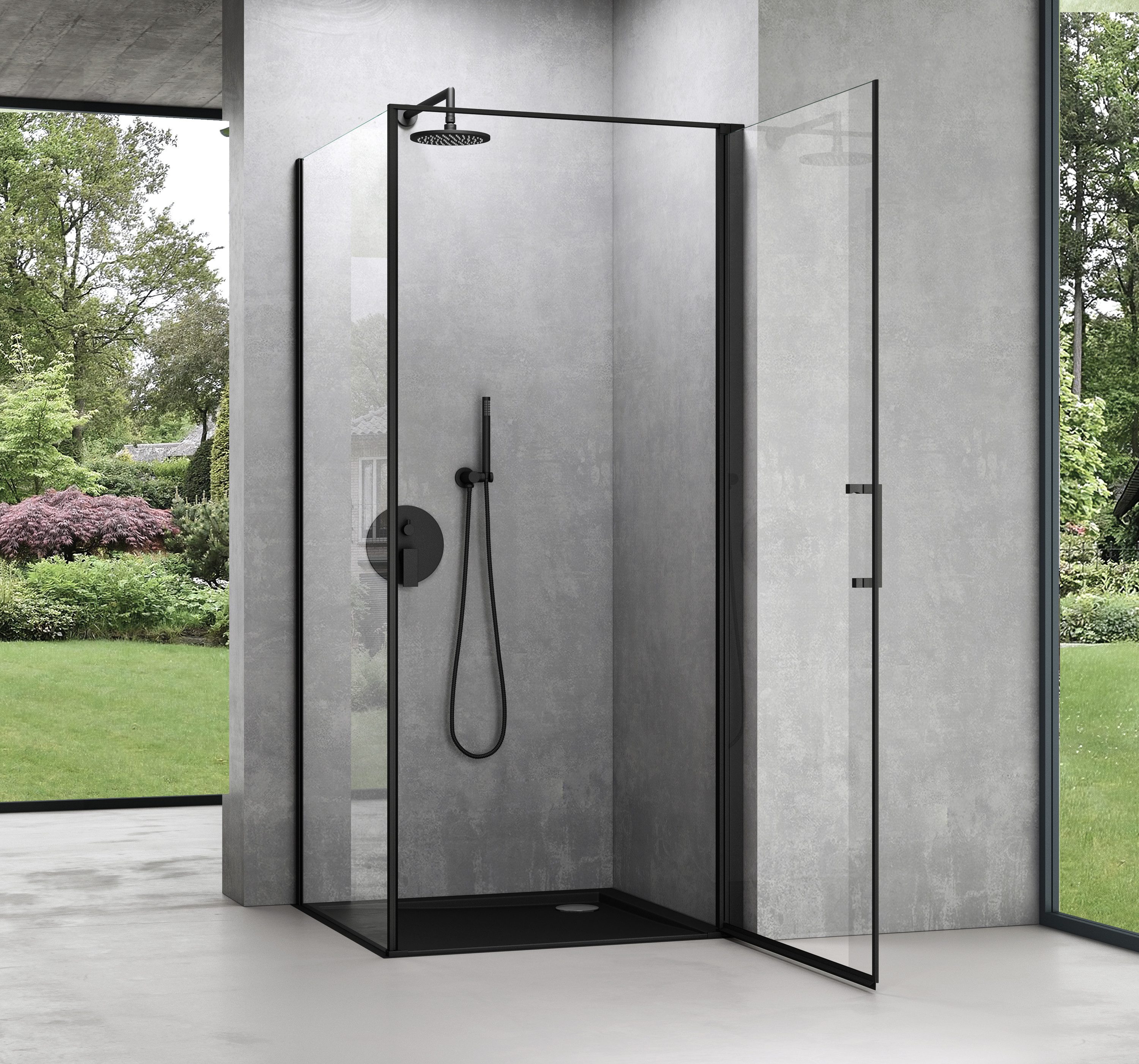 Mai & Mai Eckdusche Duschkabine Rav36 Plus schwarz ESG-Sicherheitsglas Nano-Beschichtung, BxT: 75x80 cm, Einscheibensicherheitsglas