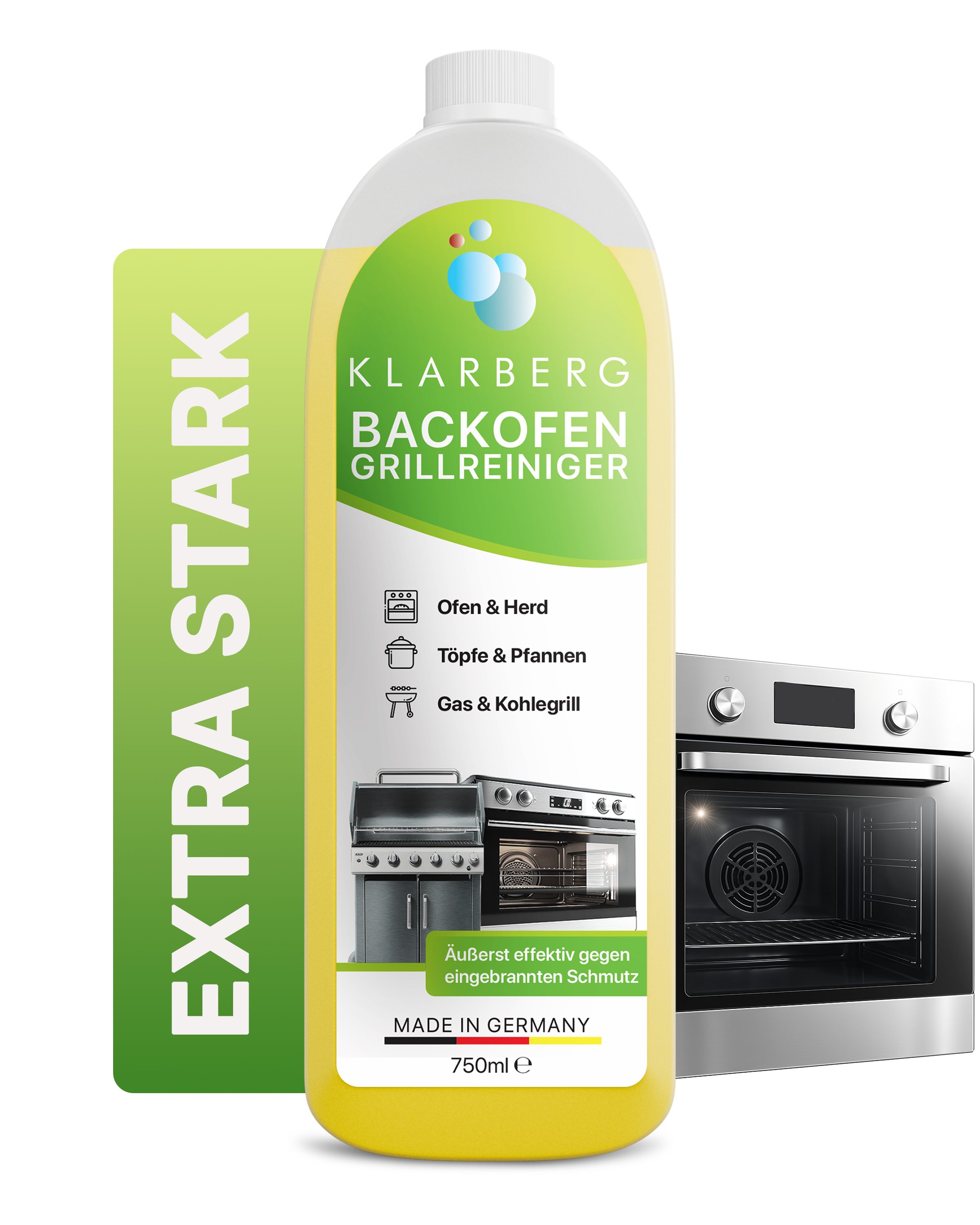 Klarberg Backofen- & Grillreiniger extra stark – für Ofen, Grill, Gasgrill Backofenreiniger (Spar-Set, [- geruchsneutral, extra stark)