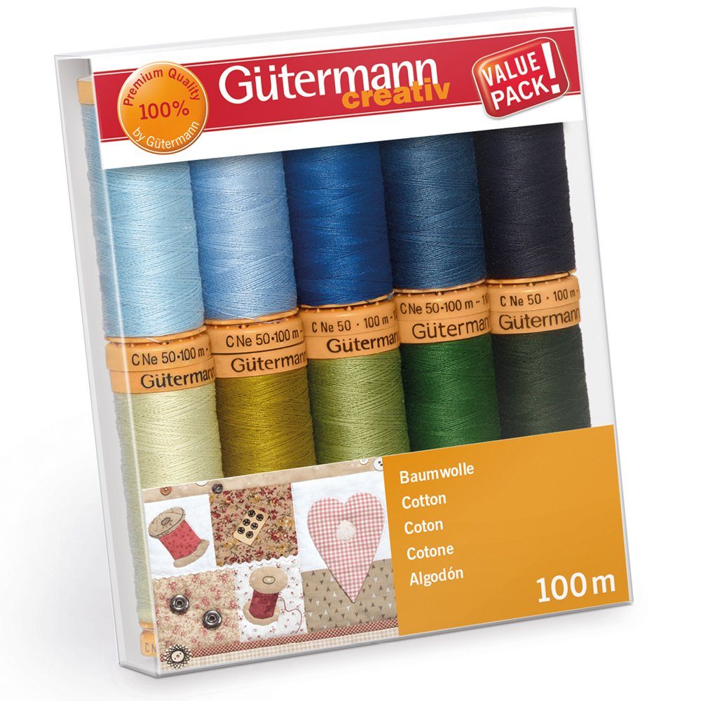 Gutermann Set Di Fili Natural Cotton N.50 – 10 Bobine Da 100 M – Assortimento Colori 5 – Per Cucito, Patchwork E Trapuntatura