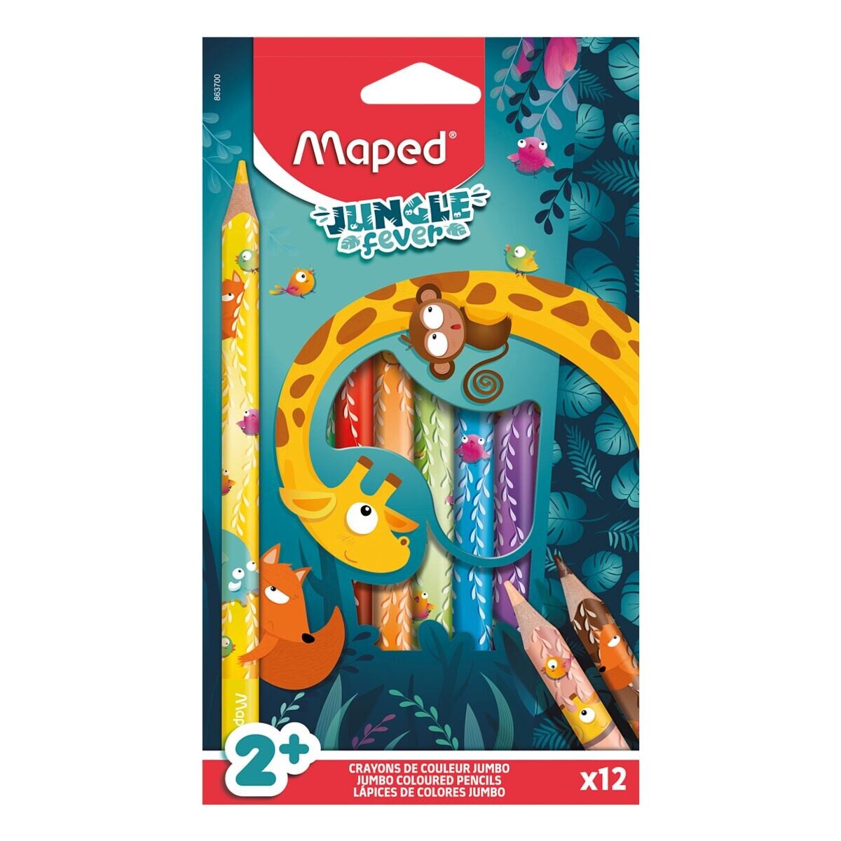 MAPED Buntstift Jungle Fever Jumbo, (12-tlg), 12 Farben