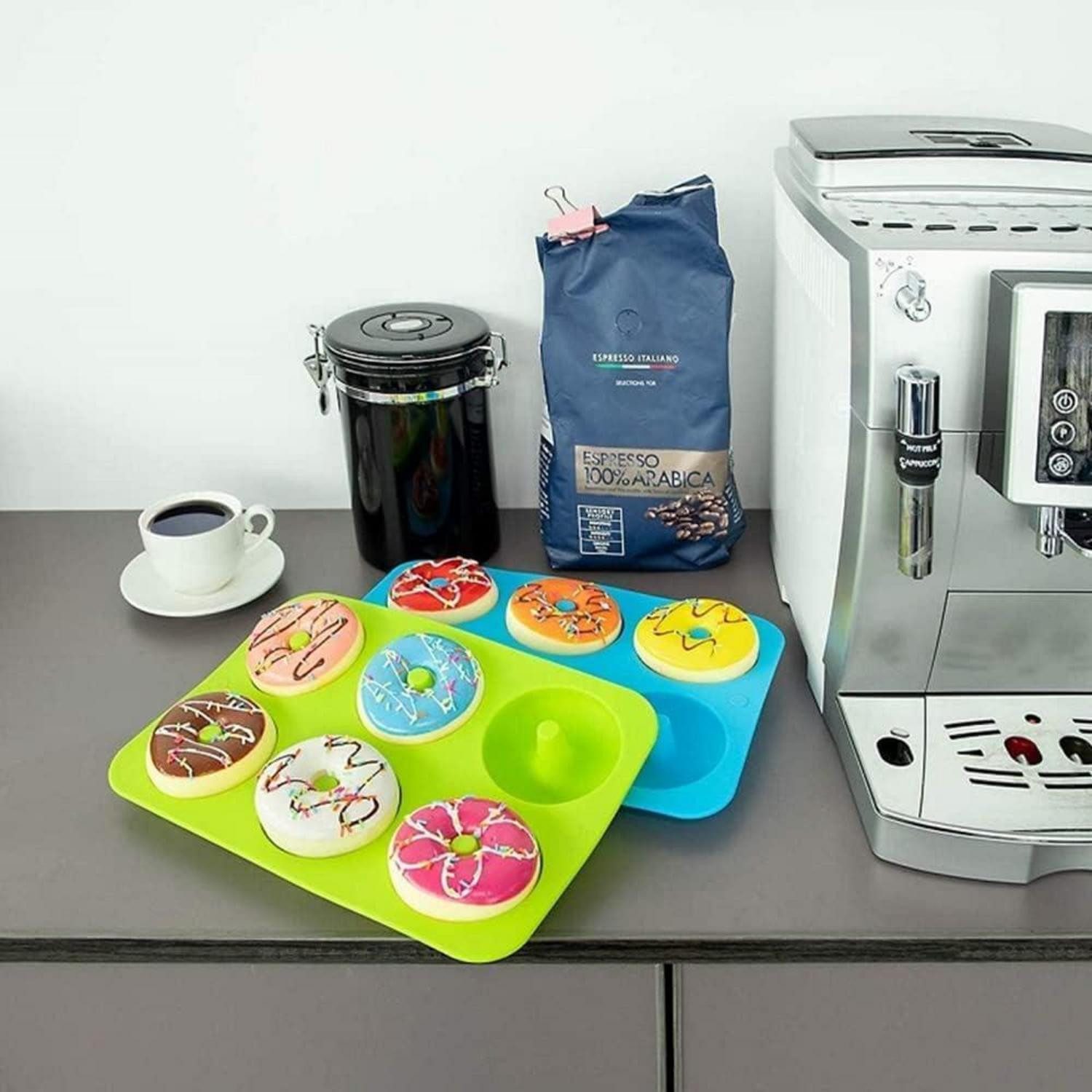 LuxusKollektion Donutform Silikon Backform Donuts 2er Set 6 Fächer Hitzebeständig Blau Grün