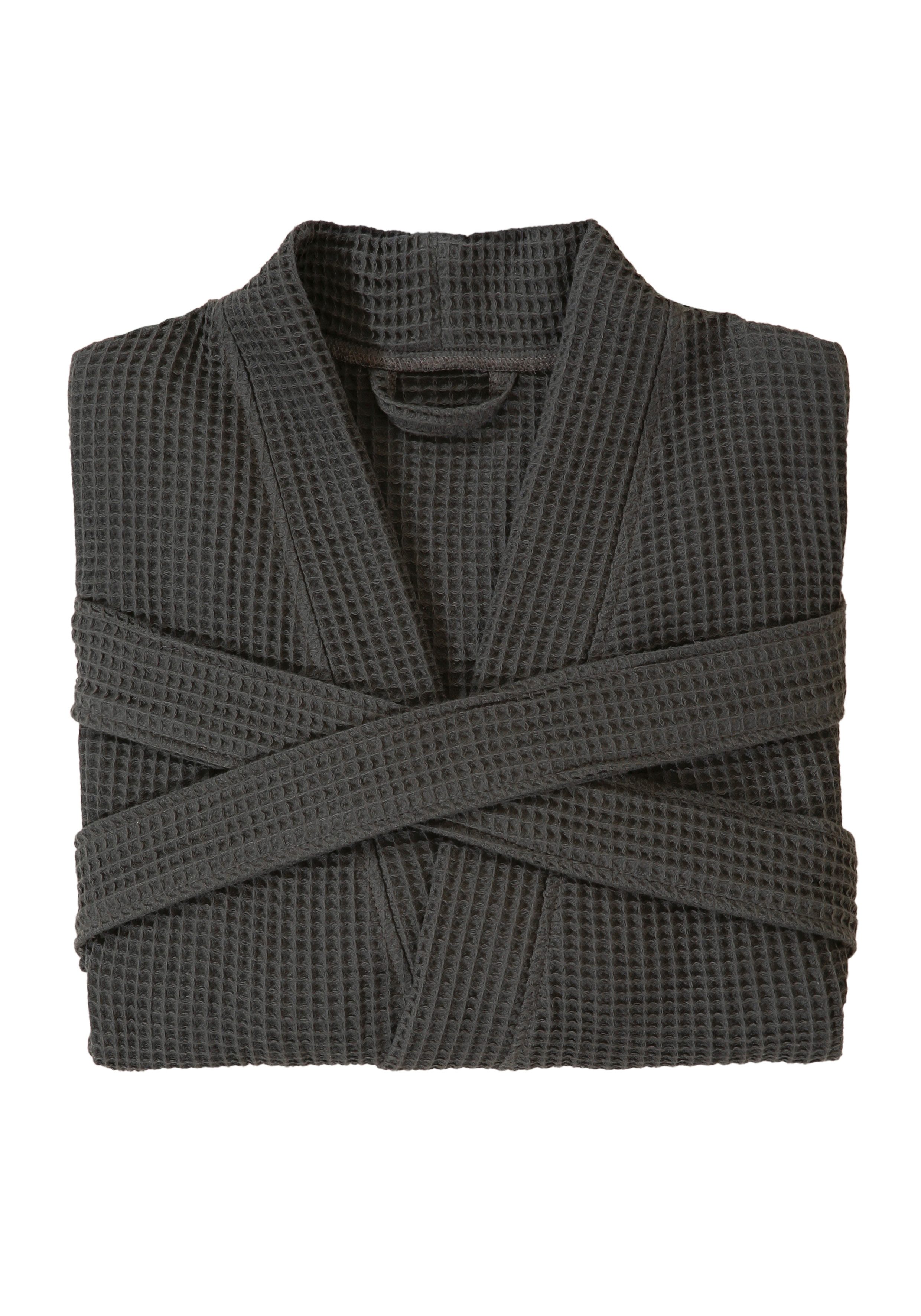 OTTO home Unisex-Bademantel Inga, Waffelpiqué, leicht, ideal für Sauna & Spa, Hotelbademantel, Langform, Baumwolle, Kimono-Kragen, Gürtel, kleines Packmaß, Tasc – Bild 5 von 5