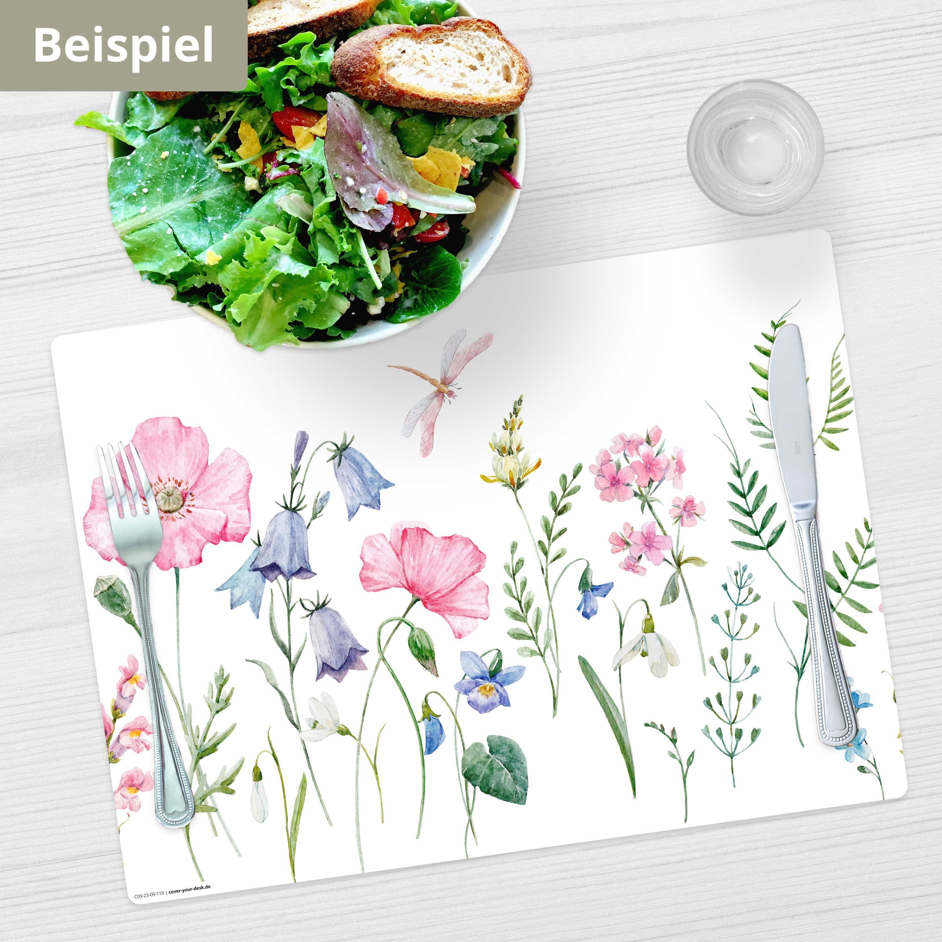 Tischsetmacher Platzset Tischset, Platzset abwaschbar - Blumenwiese Aquarell rosa, (aus erstklassigem Vinyl, 4-St., 44 x 32 cm / bunt), Made in Germany