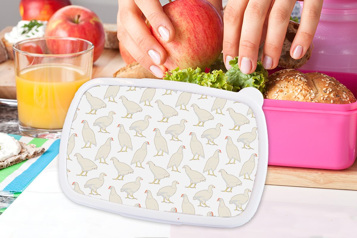 Lunchbox Hühner Kunststoff Vogel für Kinder, Kunststoff, - Brotbox Brotdose Erwachsene, Snackbox, rosa (2-tlg), Mädchen, MuchoWow Muster, -