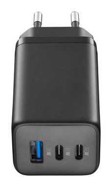 Cellularline Charger Multipower Micro 65W GaN 3 Ports USB-Ladegerät (Ladegerät Lader für Samsung Galaxy, Apple iPhone, Google Pixel)