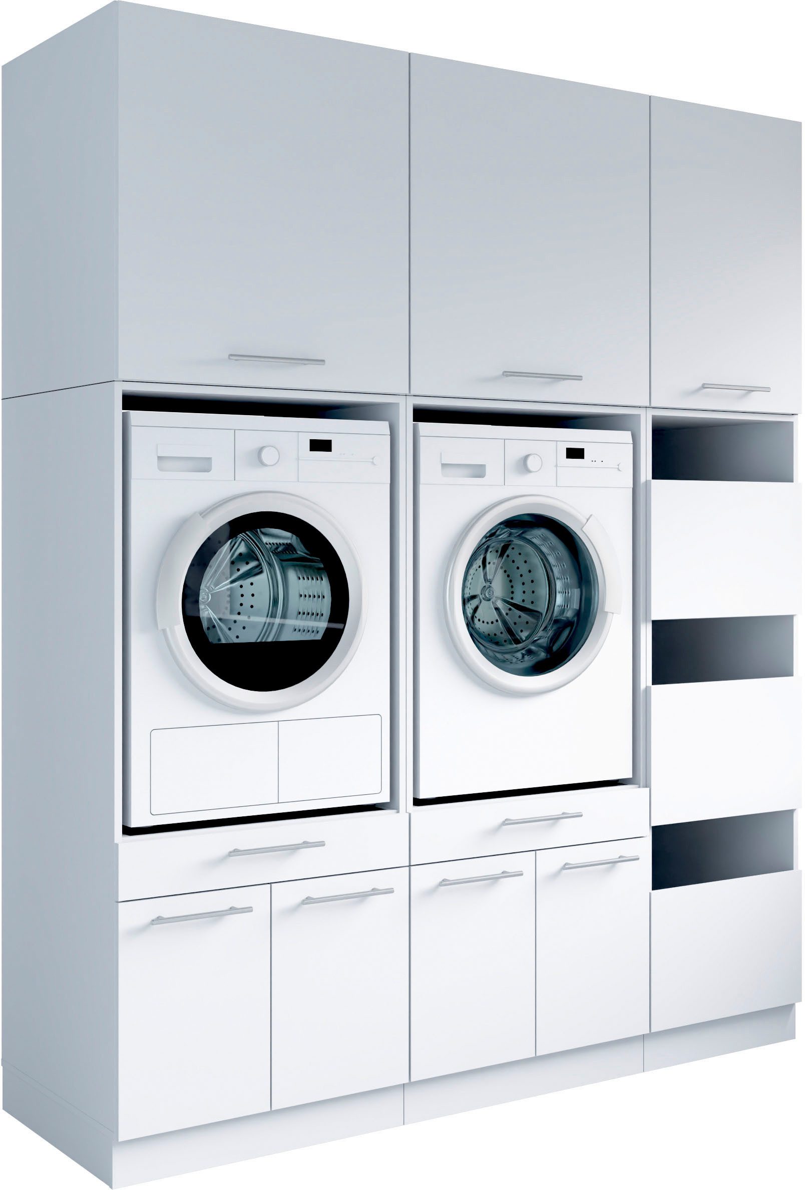 Laundreezy Mehrzweckschrank-Set Laundreezy, 6-tlg. Mehrzweckschrank-Set B/H/T 186/238/68 cm, (6-St), Breite 186 cm, Soft-Close-Funktion, höhenverstellbare Füße