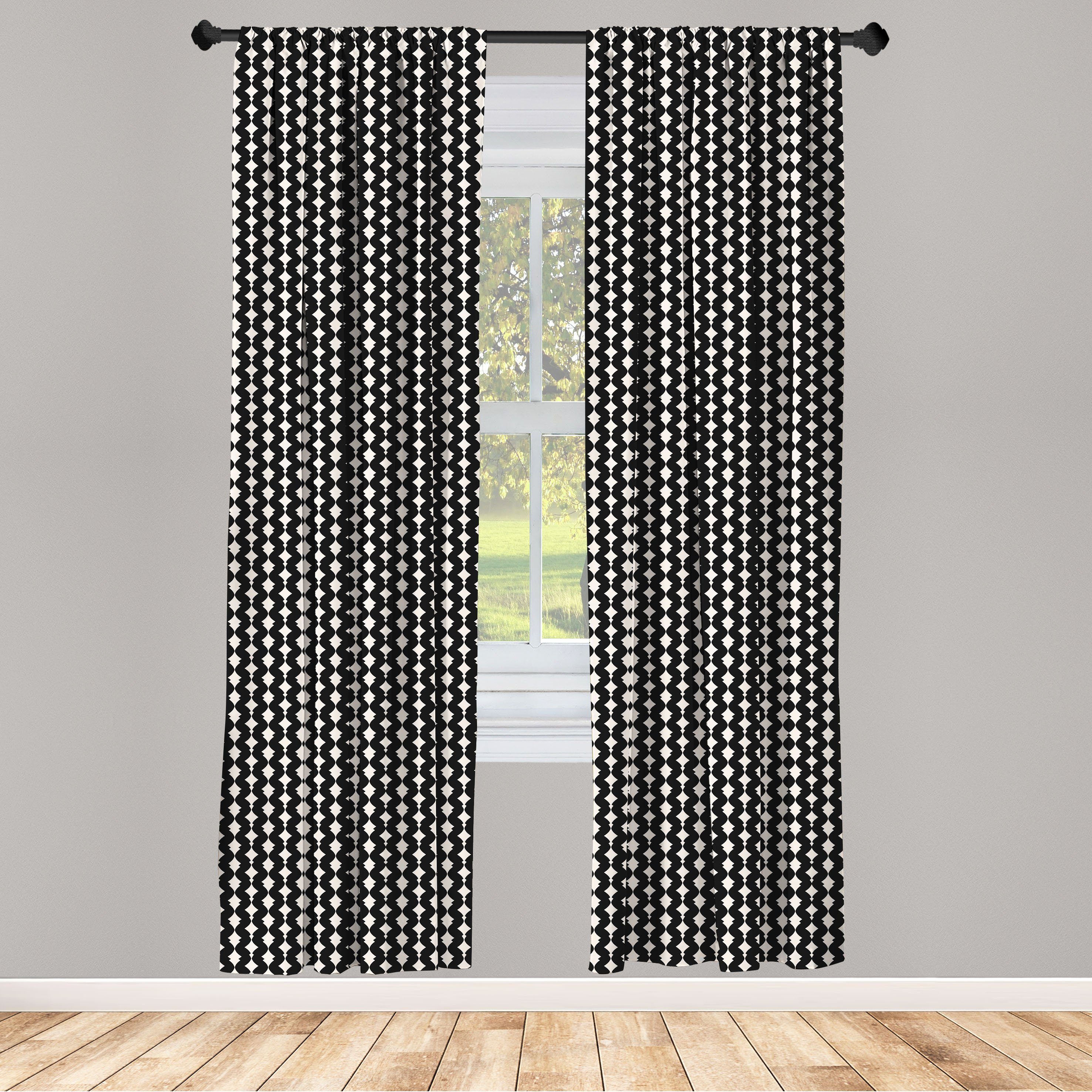 Gardine Vorhang für Wohnzimmer Schlafzimmer Dekor, Abakuhaus, Microfaser, Art Deco Retro gebogene Formen Linien