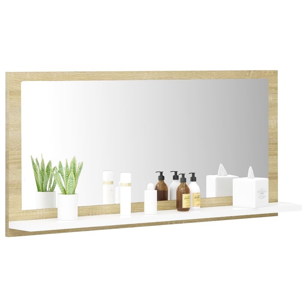 vidaXL Holzwerkstoff Badspiegel 80x10,5x37cm und Badezimmerspiegelschrank (1-St) Sonoma-Eiche Weiß