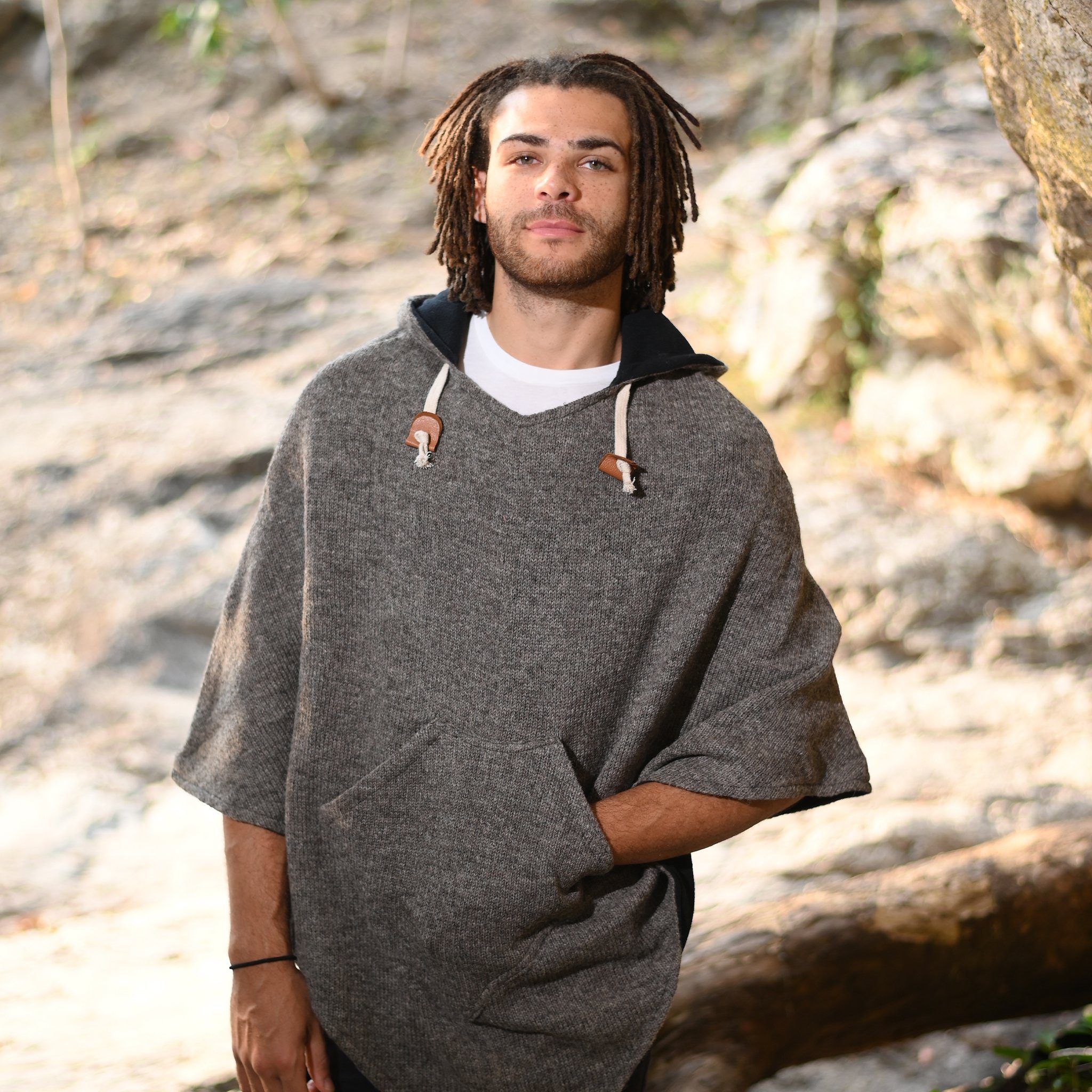 virblatt Poncho Herren Wolle & Poncho Damen Winter, UNISEX Wolle & Polarfleece Wollponcho mit Fleecefutter