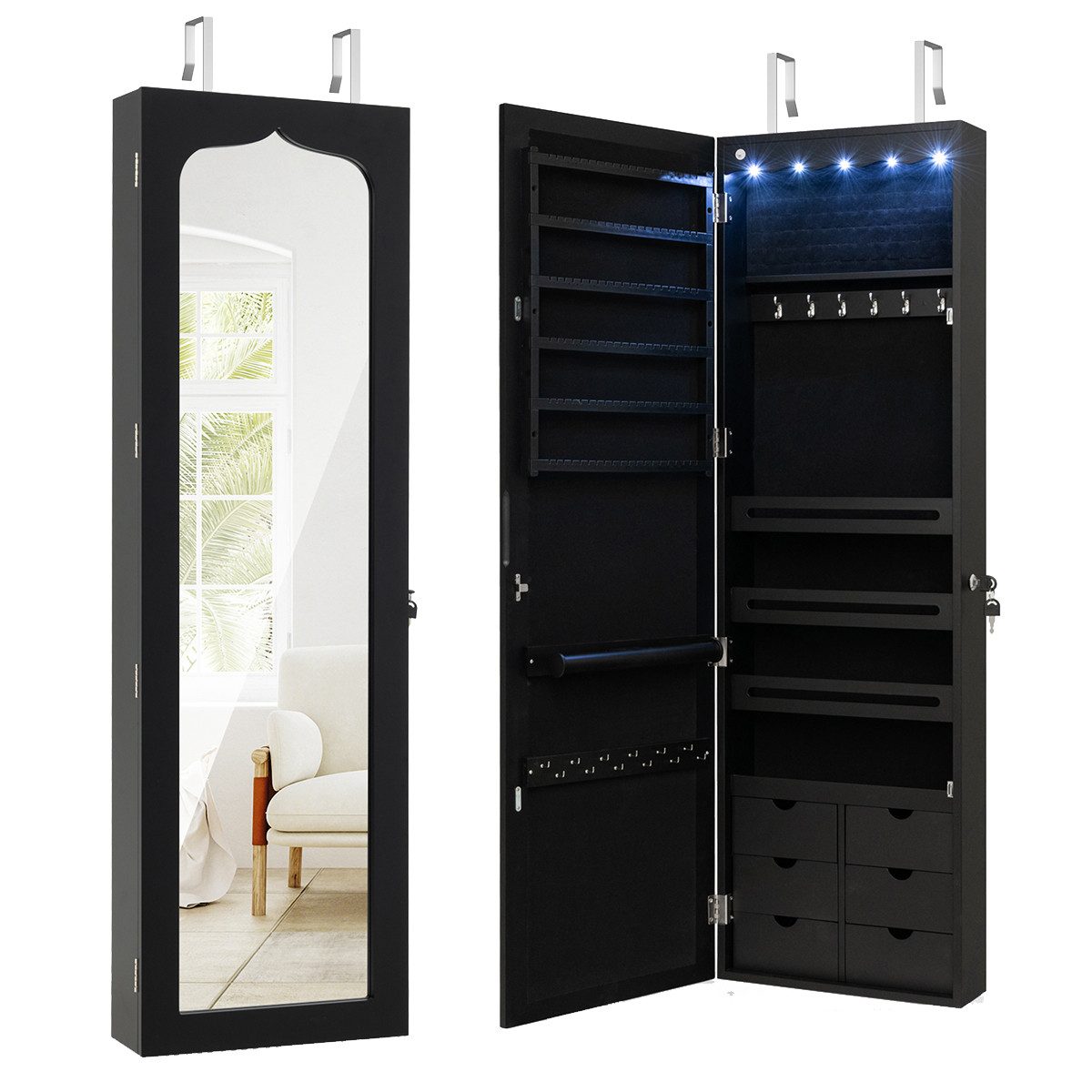 COSTWAY Schmuckschrank mit LED & Ganzkörperspiegel, günstig online kaufen