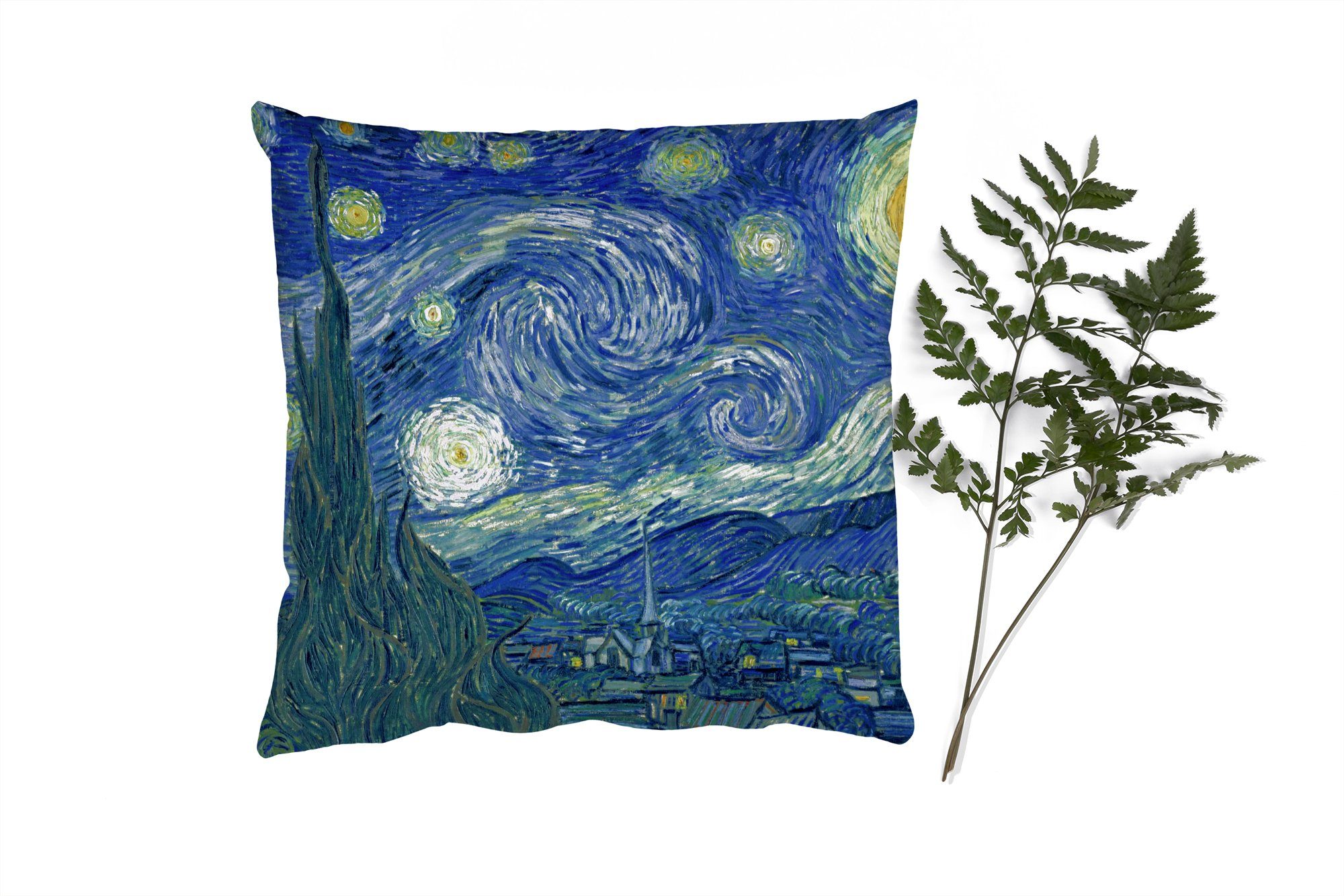 MuchoWow Dekokissen Sternennacht - Gemälde - Alte Meister - Vincent van Gogh, Zierkissen mit Füllung für Wohzimmer, Schlafzimmer, Deko, Sofakissen