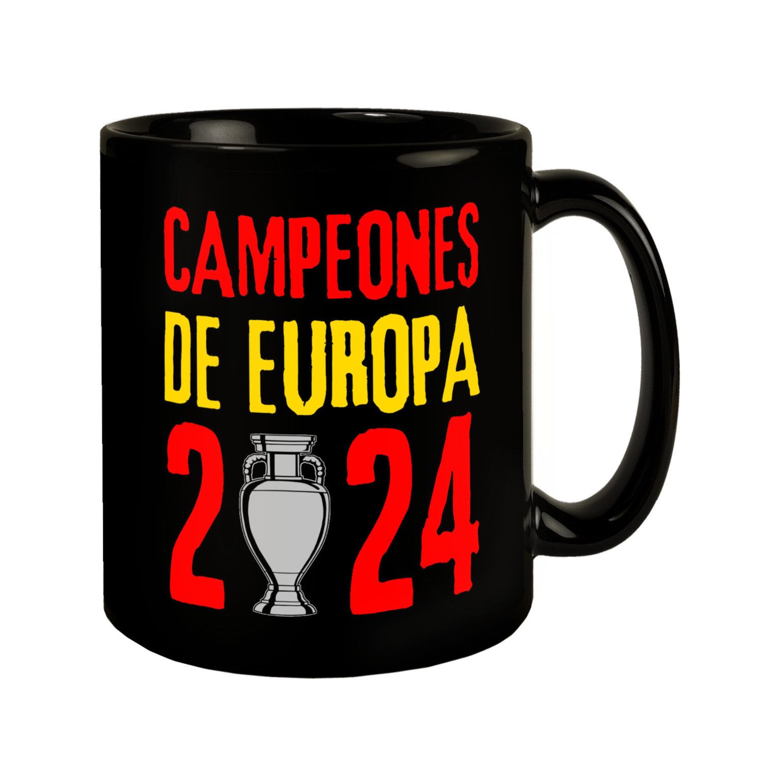 Tasse Spanien Europameister 2024 Tasse in Schwarz mit Spruch Campeones de