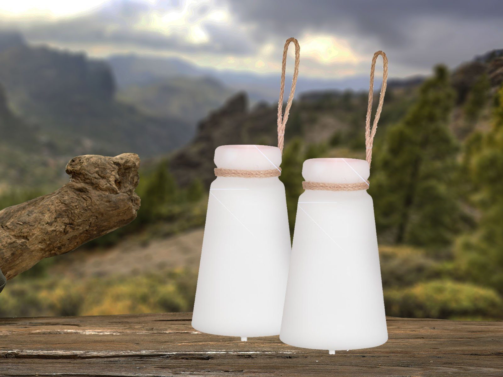 easy! BY FHL LED Außen-Tischleuchte, USB-Ladefunktion, LED fest integriert, Warmweiß, RGB Farbwechsler, 2er SET 20cm Outdoor IP 44 Schutzklasse ohne Strom-Kabel mit Akku USB