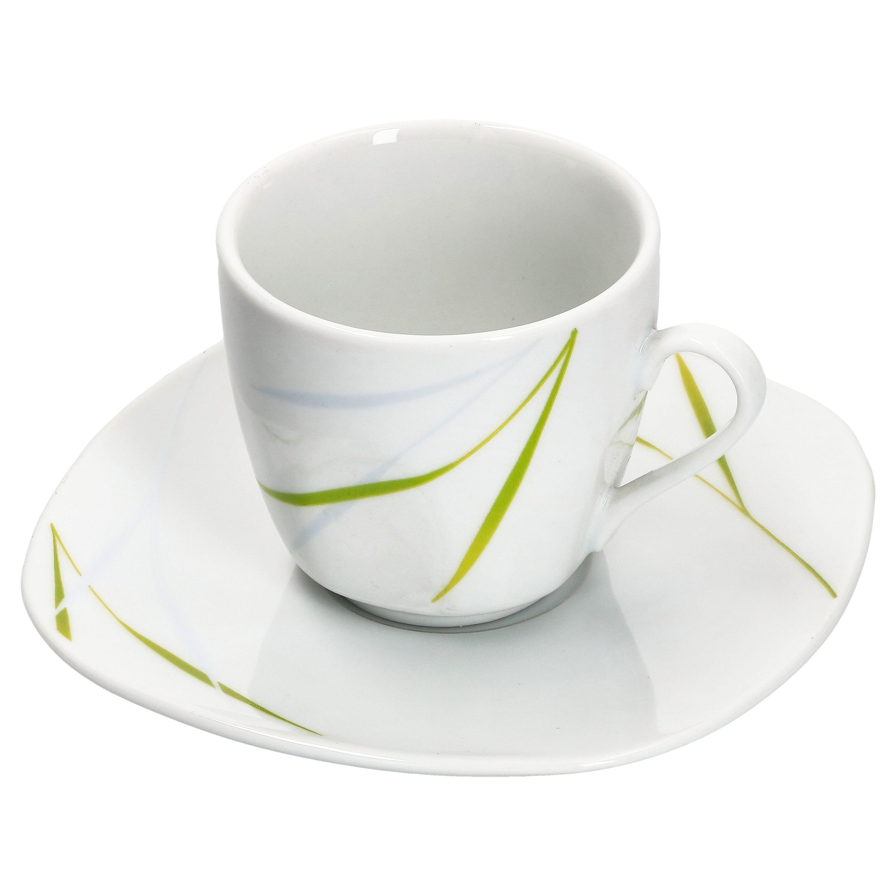 van Well Tasse 6er Set Espressotasse 10cl mit Espressountertasse 12,1cm Aviva, Porzellan