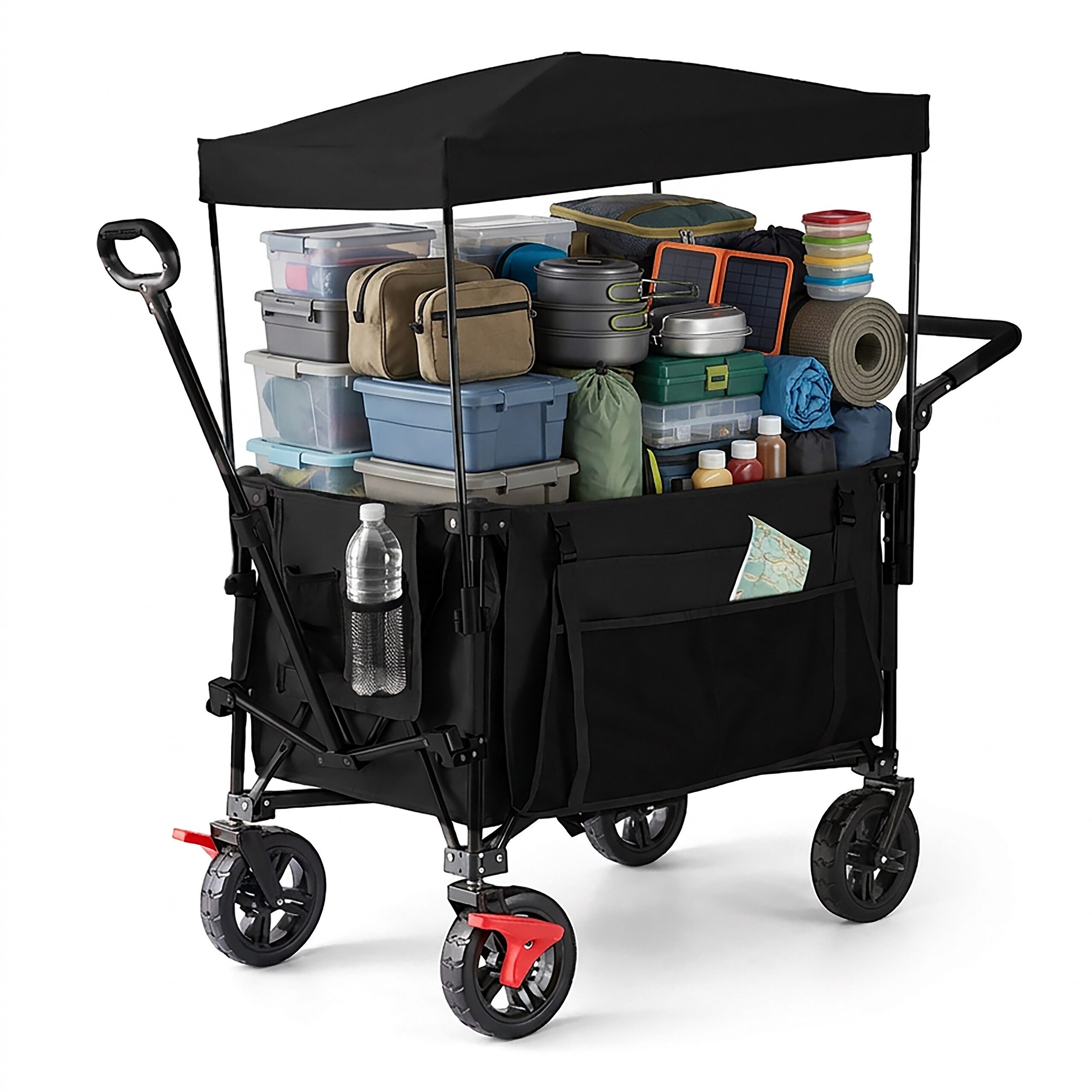 relaxdays Bollerwagen Faltbarer Bollerwagen mit Dach (1-tlg), schwarz