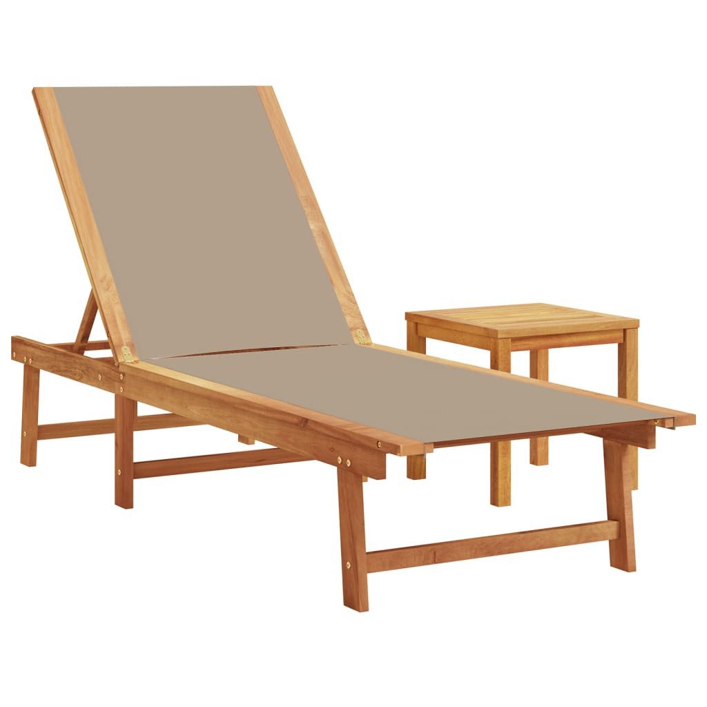 vidaXL Gartenliege NA Sonnenliege mit Tisch Taupe Massivholz Akazie und Textilene