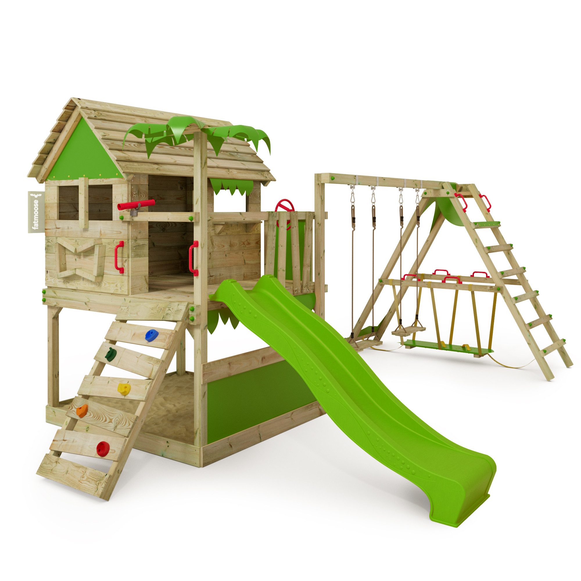 FATMOOSE Spielturm TikaTaka - Abenteuer-Stelzenhaus mit Wellenrutsche & Sandkasten, - verschiedene Varianten - alle mit 10 Jahren Garantie*