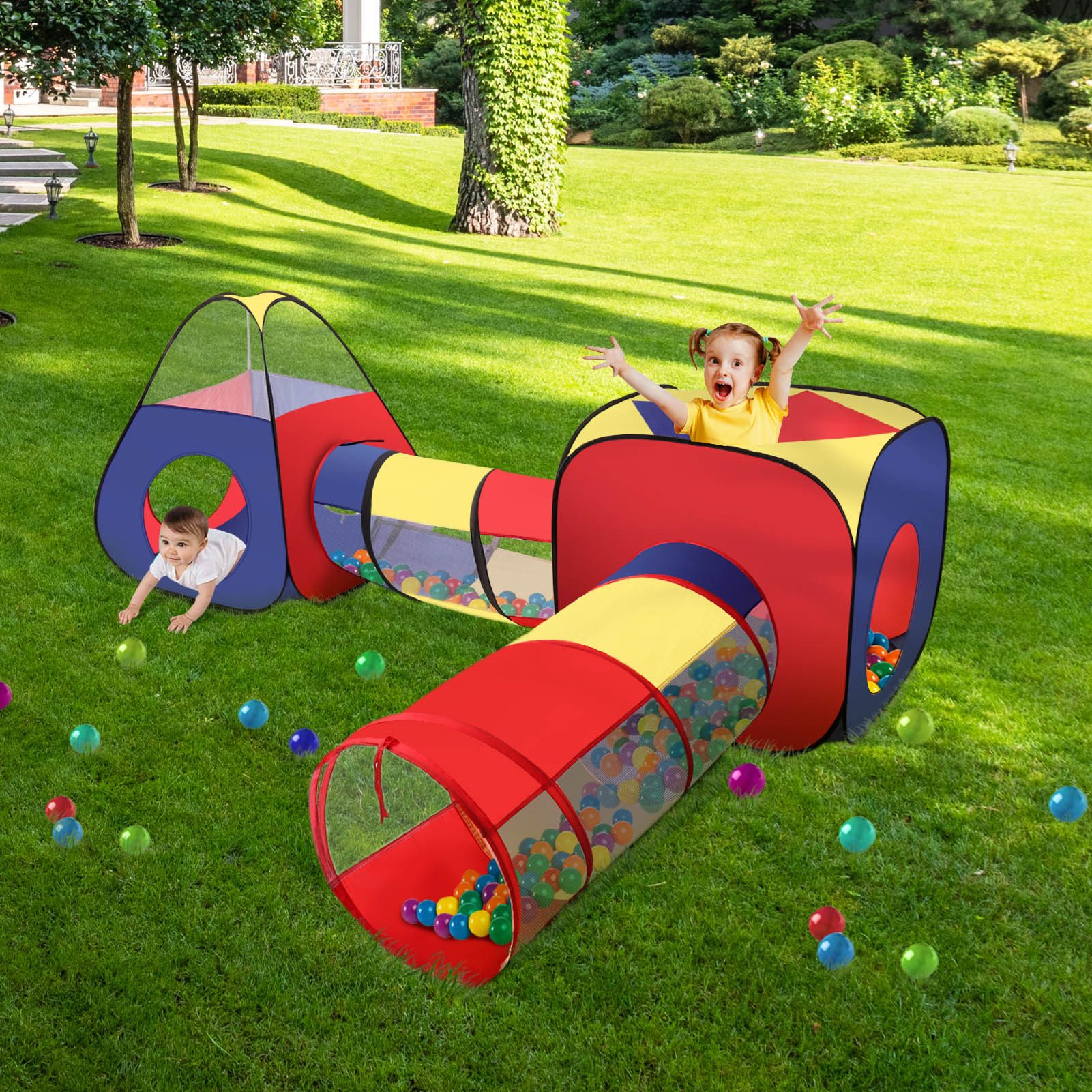 Youyijia Spielzelt Spieltunnel 4-in-1 Pop-Up-Spielzelt mit Tunnel Spielzelt günstig online kaufen