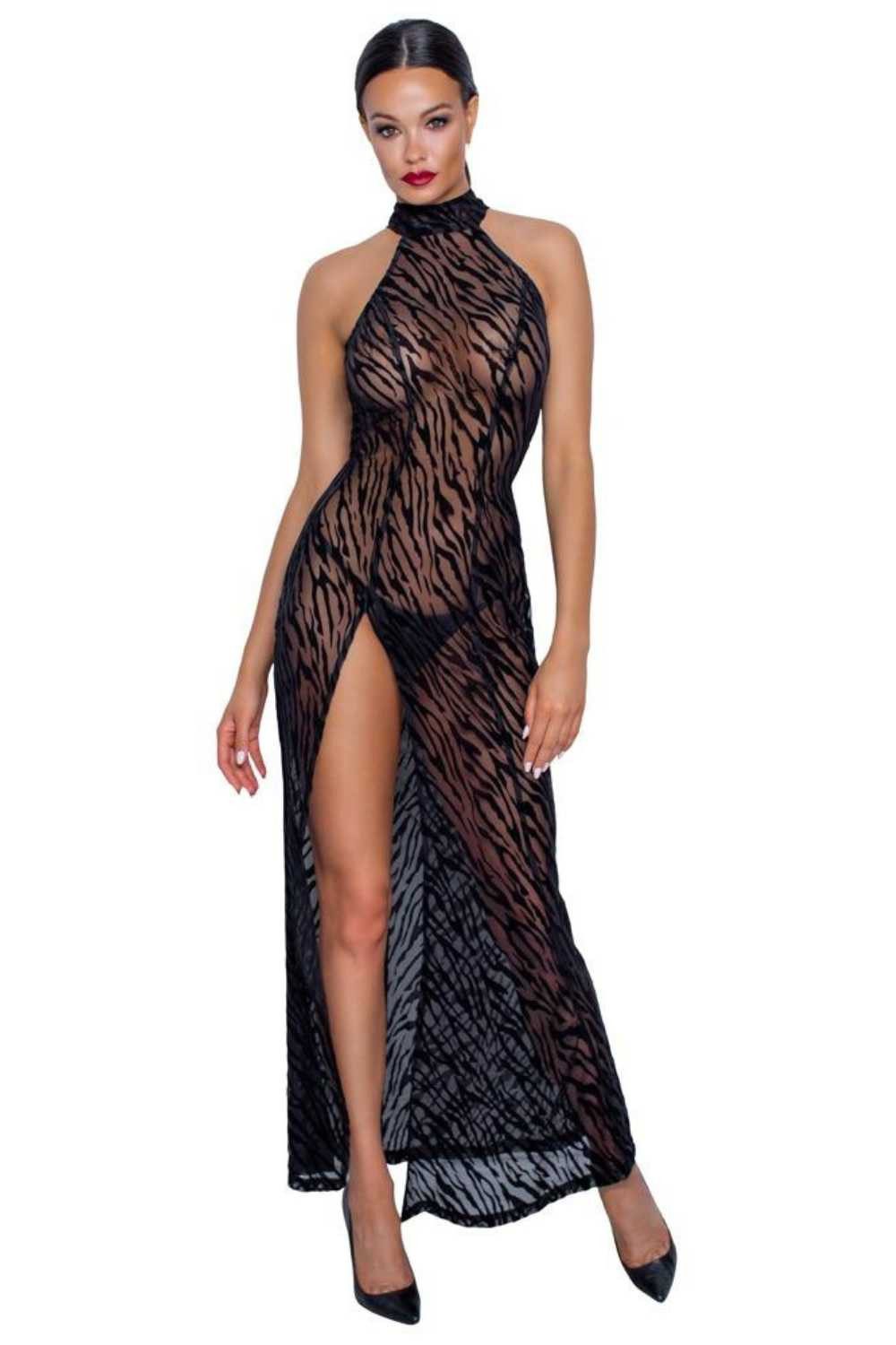 Maxikleid Noir Handmade Zebra Kleid transparent lang M