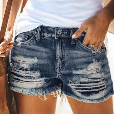 RUZU UG Jeansshorts Frauen Hohe Taille Jeansshorts mit Fransen und Distressed-Details (1-tlg)