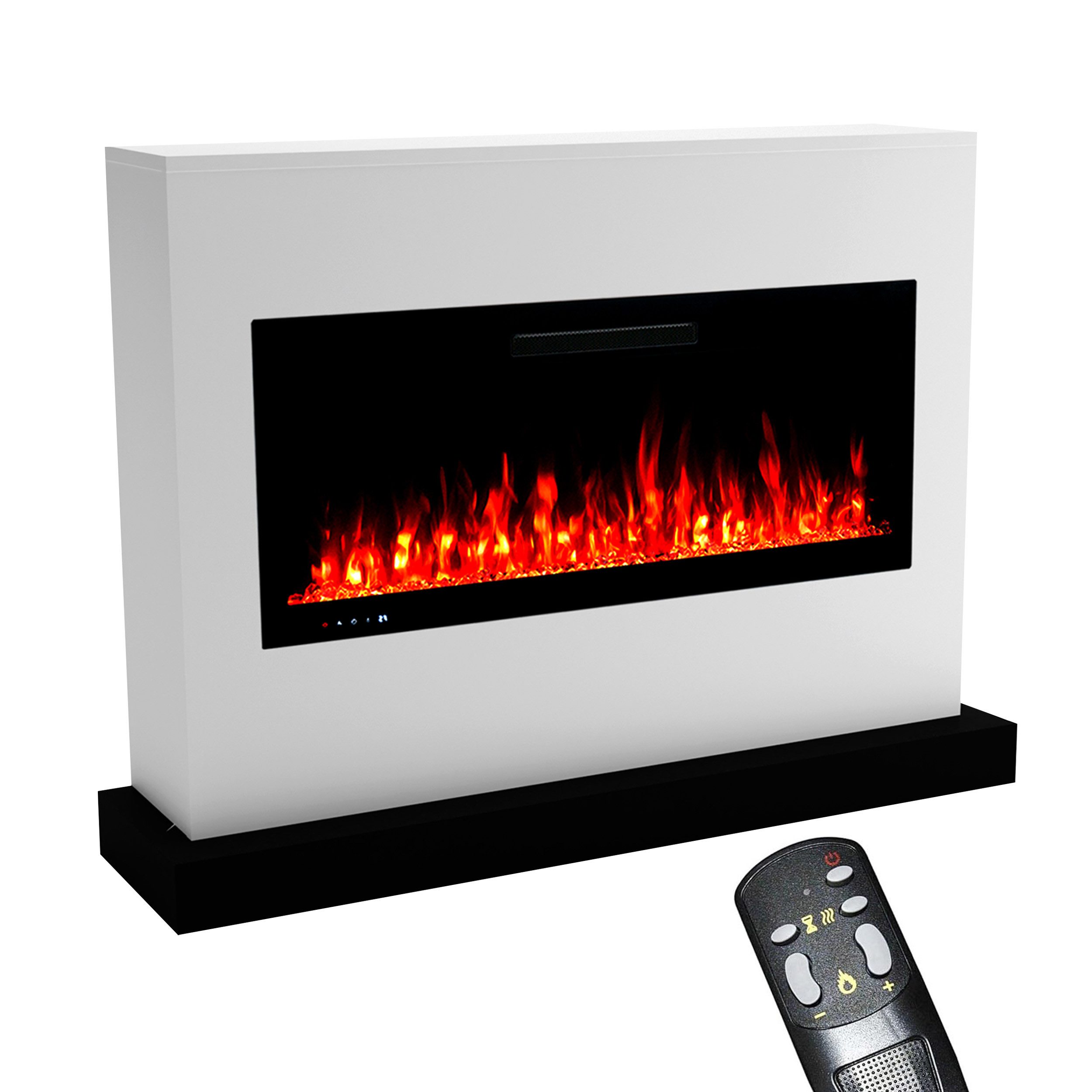 GLOW FIRE Elektrokamin weiß / grau / schwarz ZEUS LED Kamin mit Heizung, Elektrischer Kamin mit 3D Feuer mit Heizung, 2 Dekorationen