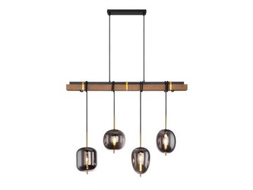 meineWunschleuchte LED Pendelleuchte, Leuchtmittel stufenweise über Wandschalter dimmbar, LED wechselbar, warmweiß, Holz-balken Glas-kugel Rauchglas Balkenlampe mehrflammig, B 100cm