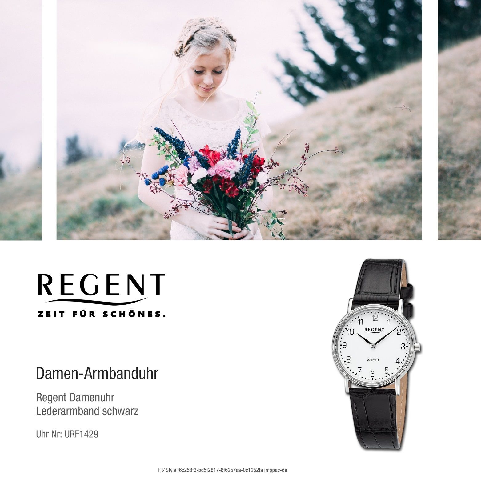 Regent Quarzuhr Regent Damen Armbanduhr schwarz, Lederarmband extra groß Gehäuse, Analog, (ca. rundes Damenuhr 33mm)