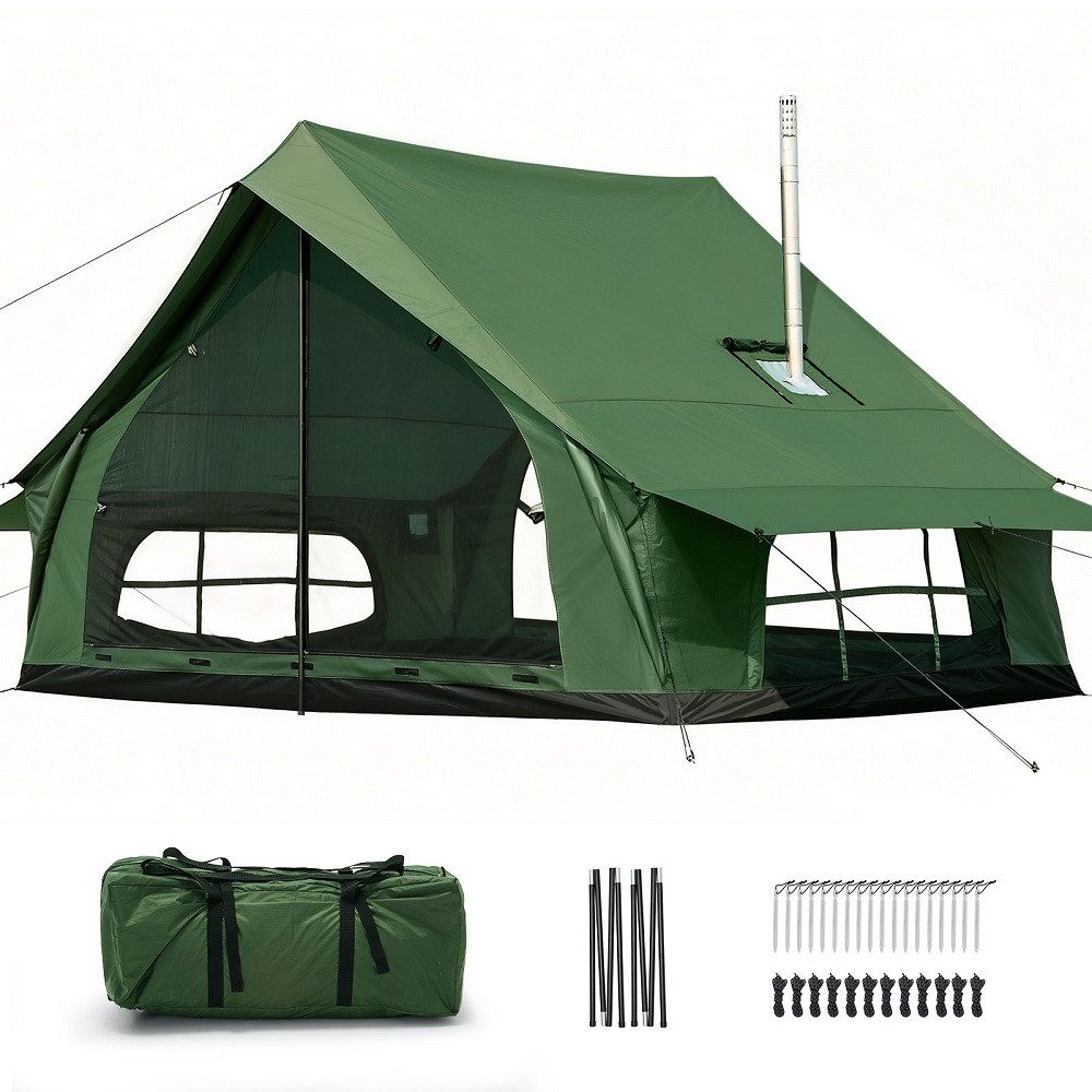 Meulbaty aufblasbares Zelt Campingzelt, 300x210x200 cm, Schnell aufzubauen, leicht transportieren, Personen: 4 (1 tlg., mit Kaminöffnung, Gampingzelt aus Oxford-Stoff), Air Glamping Zelte für 4 Jahreszeiten Camping