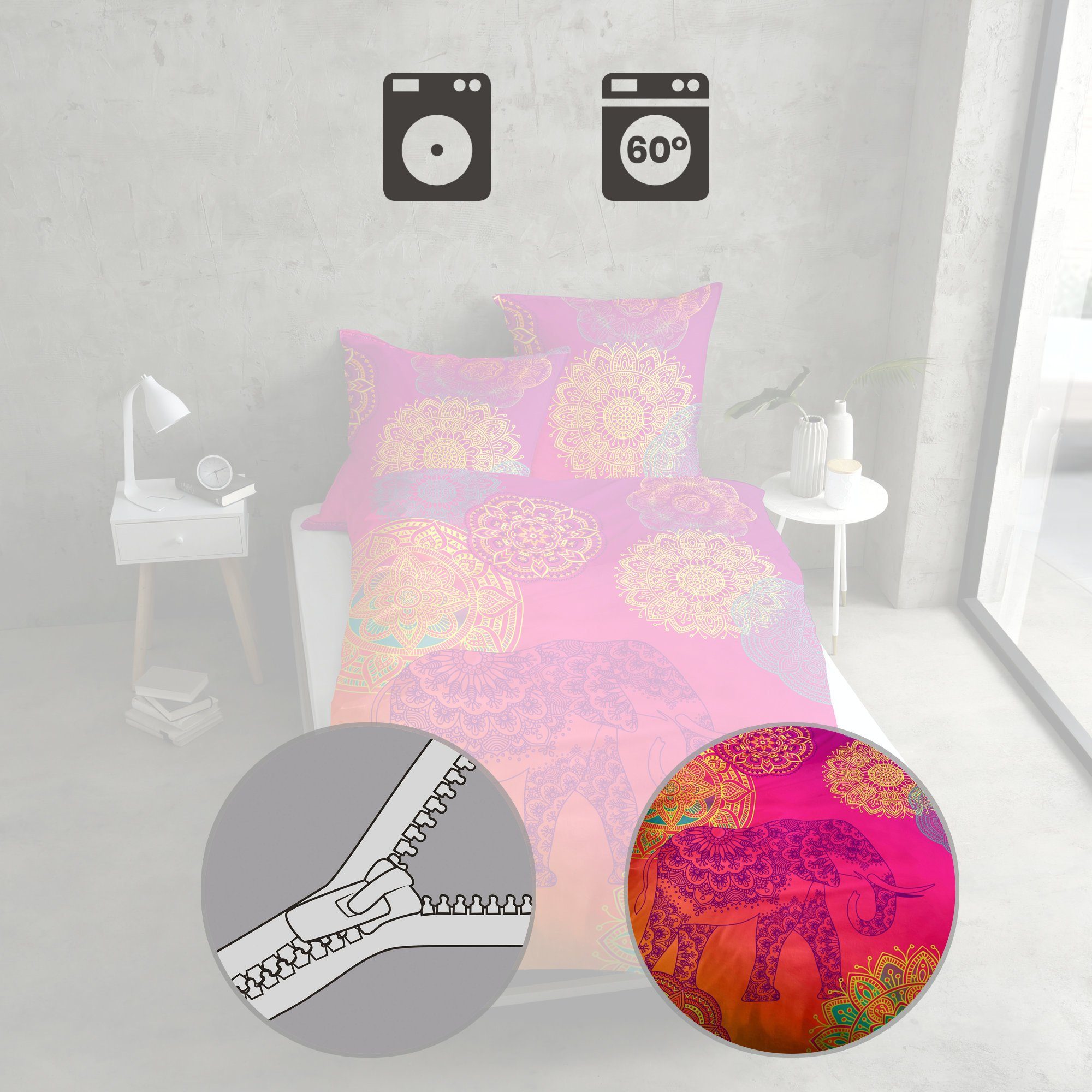 sister s. Bettwäsche Bettwäsche "Noida", Renforcé, Renforcé Motiv: Mandalas/Tiermotive: Elefant