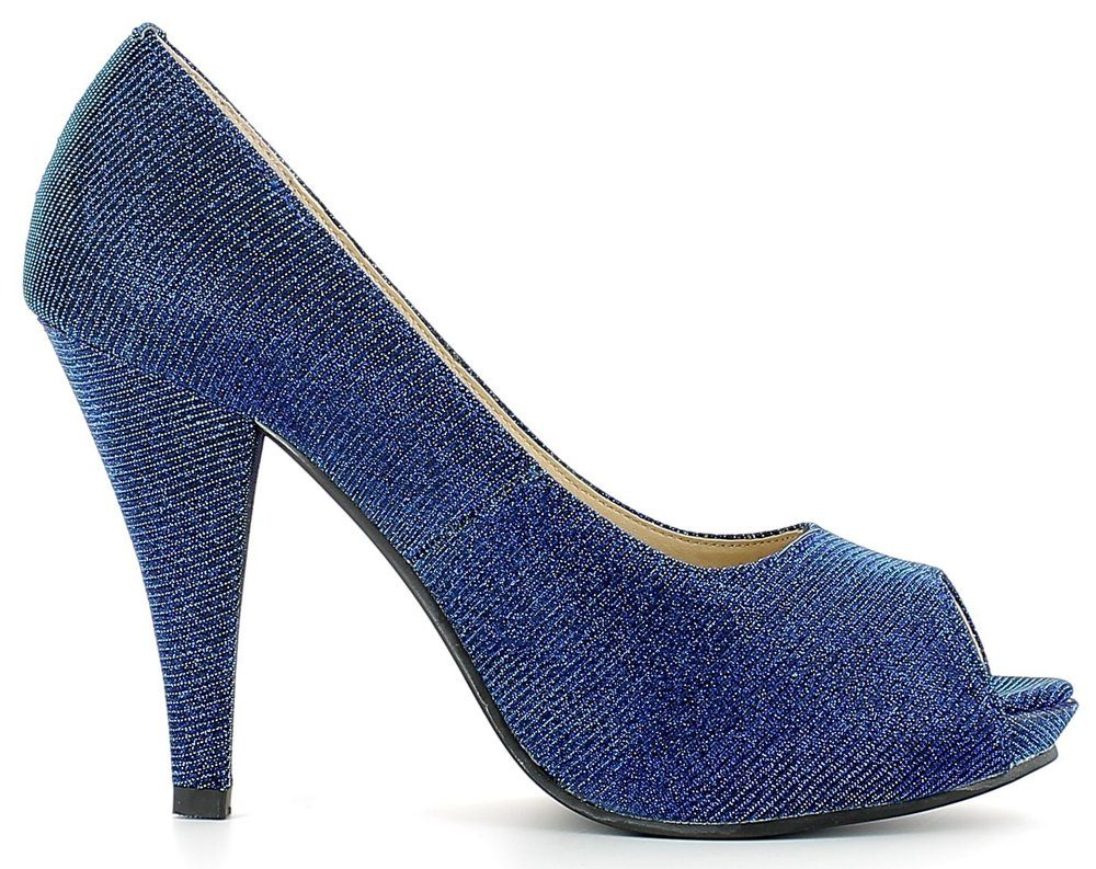 Schuhe Andrea Peeptoe Glitzer Pumps - Damen Blau Conti