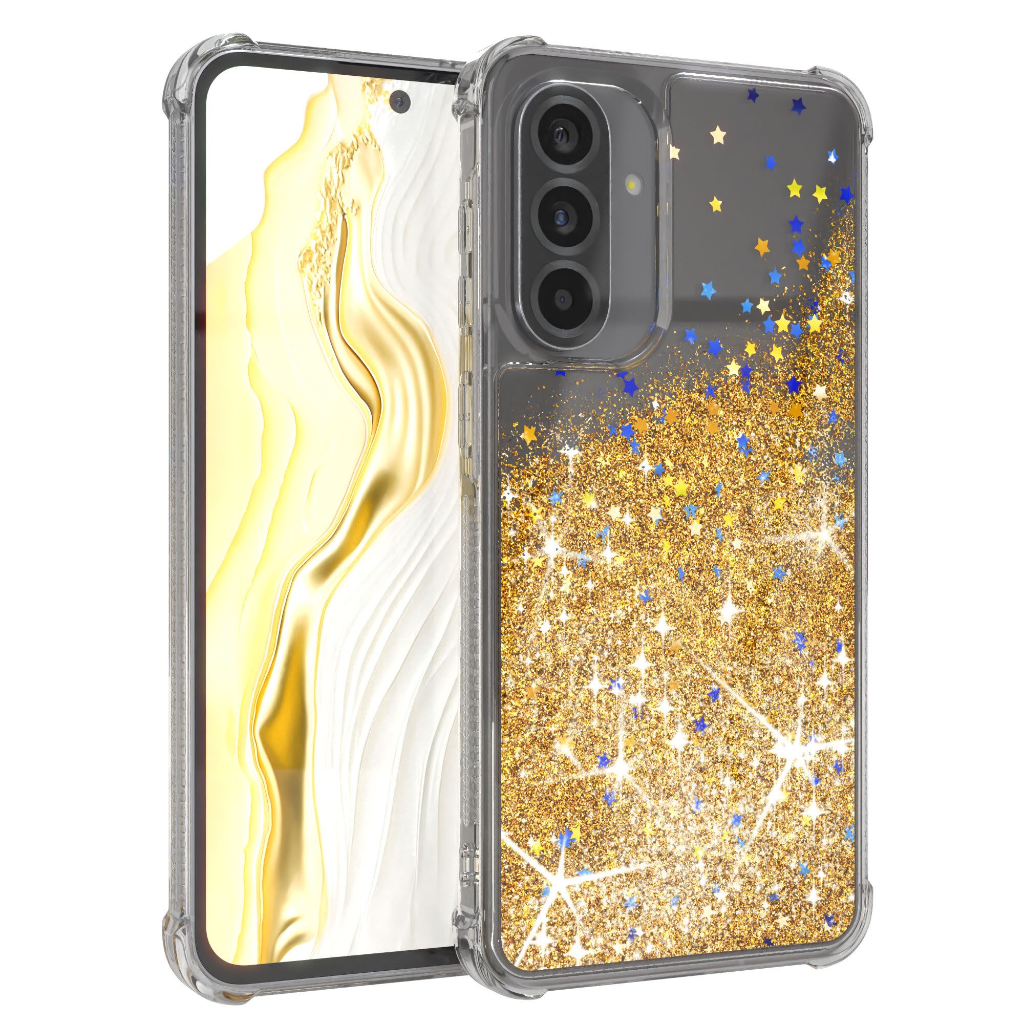 EAZY CASE Handyhülle Liquid Glittery Case für Samsung Galaxy A56 5G 6,7 Zoll, Durchsichtig Back Case Handy Softcase Silikonhülle Glitzer Cover Gold