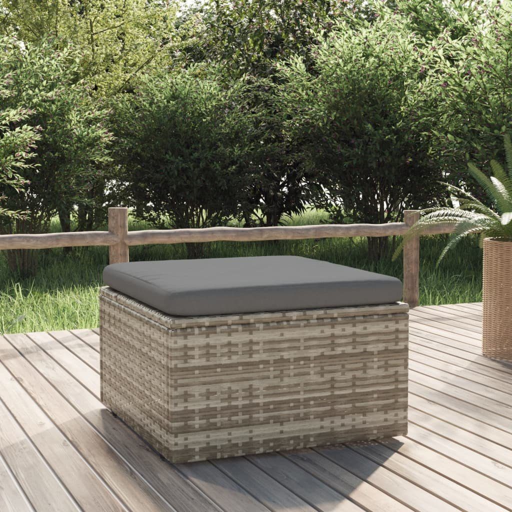 Grau 55x55x30 cm vidaXL Poly Loungesofa Gartenhocker Rattan, Kissen 1 mit Teile