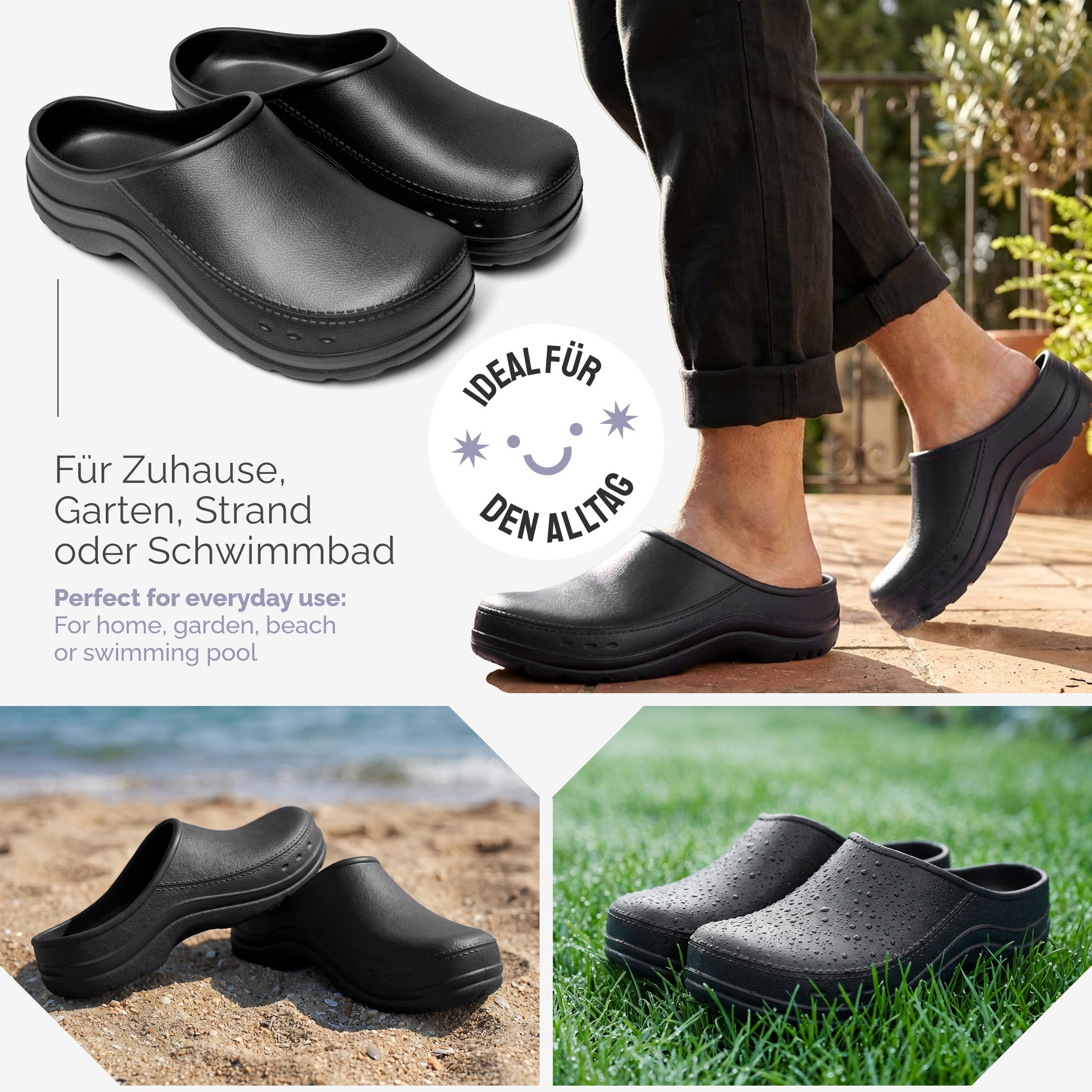 Ladeheid Gartenclogs für Herren Ultraleicht EVA Gartenschuhe LA-CA-24 Clog (40 EU, Schwarz) Wasserdicht & Flexibel – Bild 4 von 5