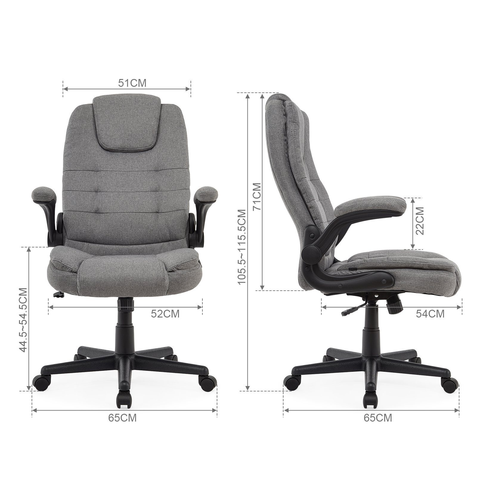 Intimate WM Heart Chefsessel Ergonomisch Bürostuhl mit Klappbaren Armlehnen, Stoff Stuhl mit Wippfunktion, Höhenverstellbar Drehstuhl