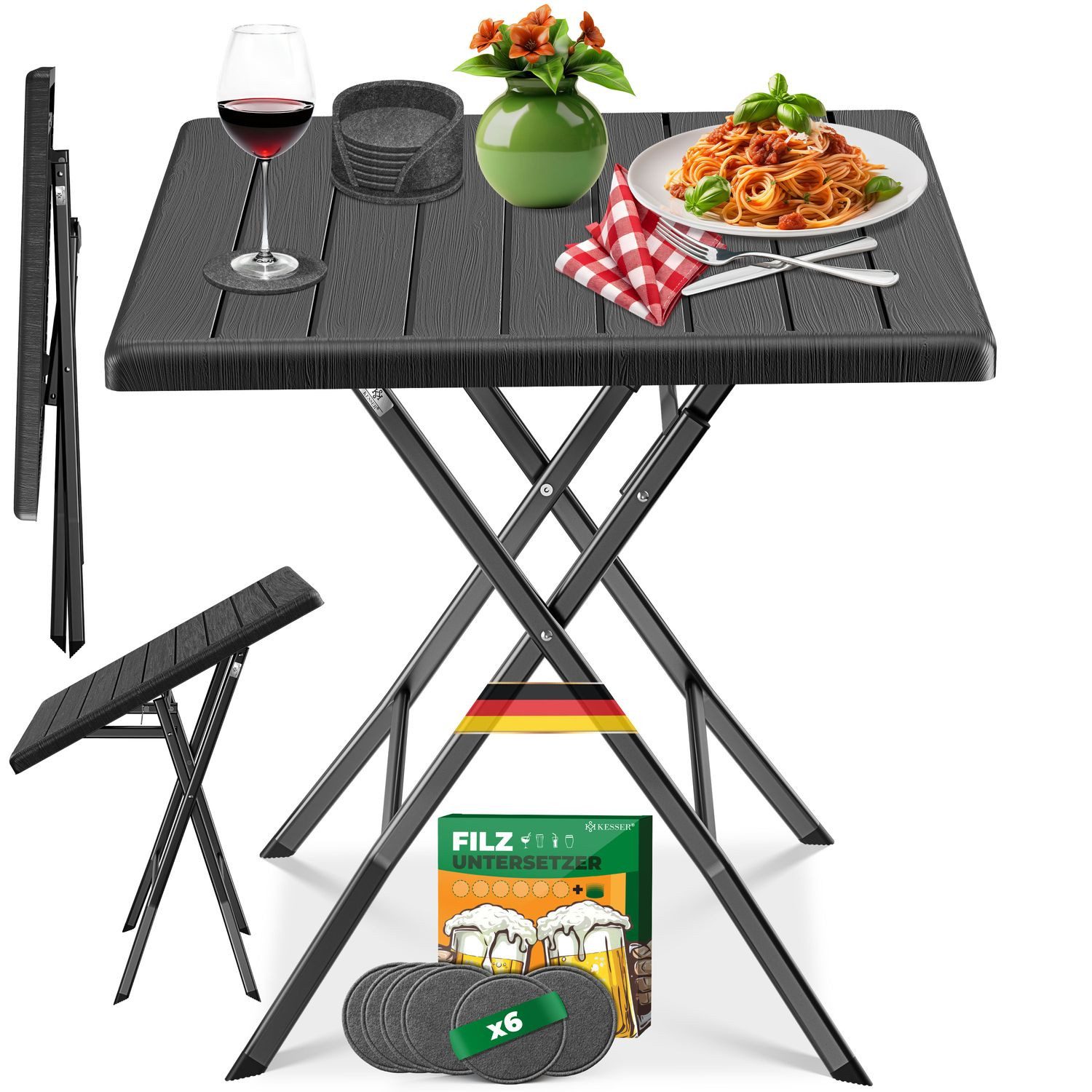KESSER Bistrotisch Balkontisch klappbar (Gartentisch mit 6 Filz-Untersetzer günstig online kaufen