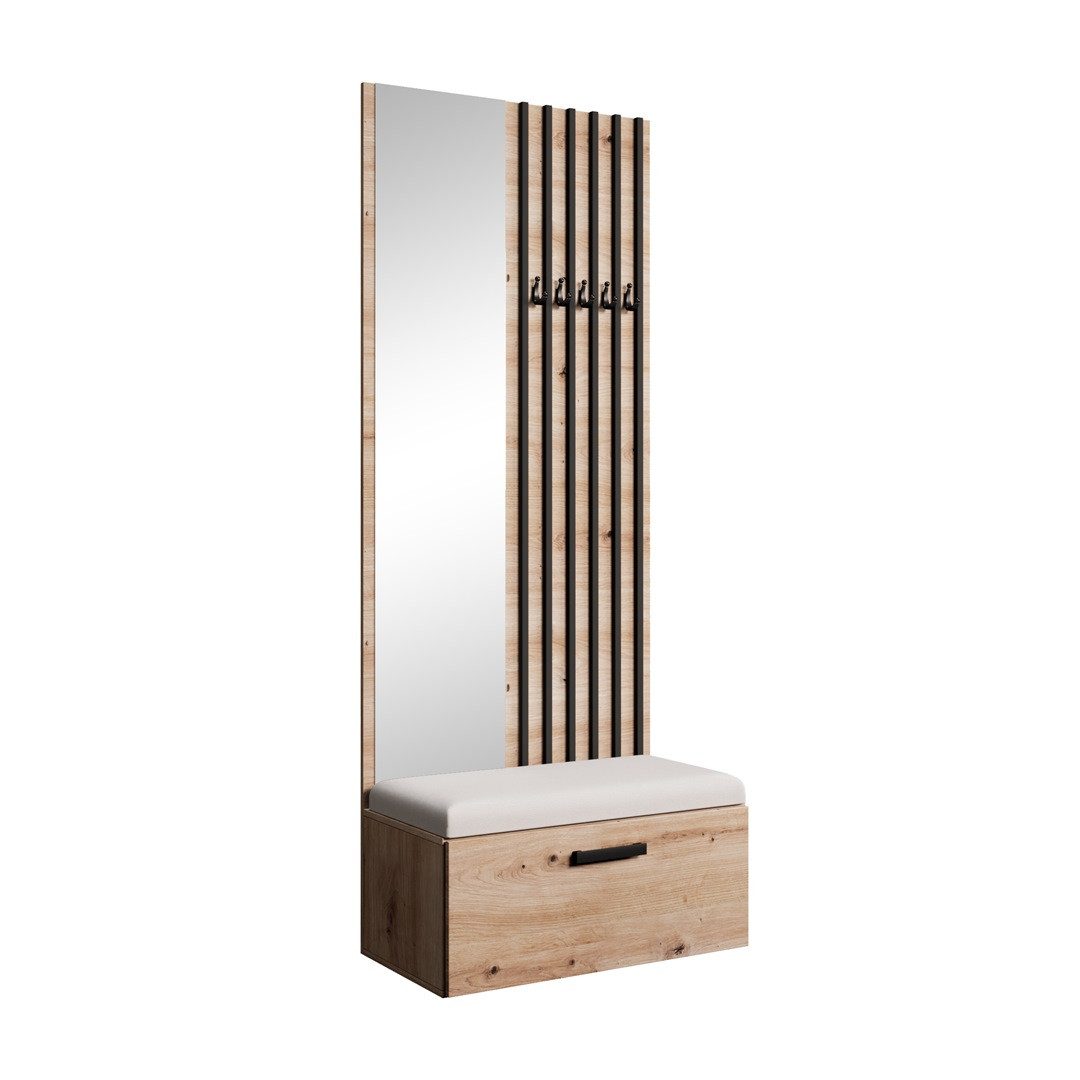 Beautysofa Шкафыschrank mit Lamellen, Spiegel und Kleiderhaken MARGARET II mit Verschließbarer Schuhschrank