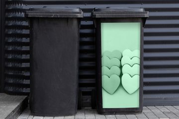 MuchoWow Wandsticker Mintgrüne Herzen (1 St), Mülleimer-aufkleber, Mülltonne, Sticker, Container, Abfalbehälter