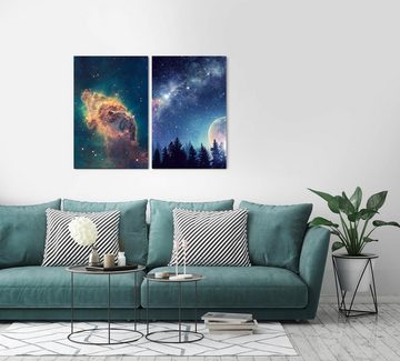 Sinus Art Leinwandbild 2 Bilder je 60x90cm Nebula Universum Vollmond Milchstraße Galaxie Astrofotografie Zauberhaft