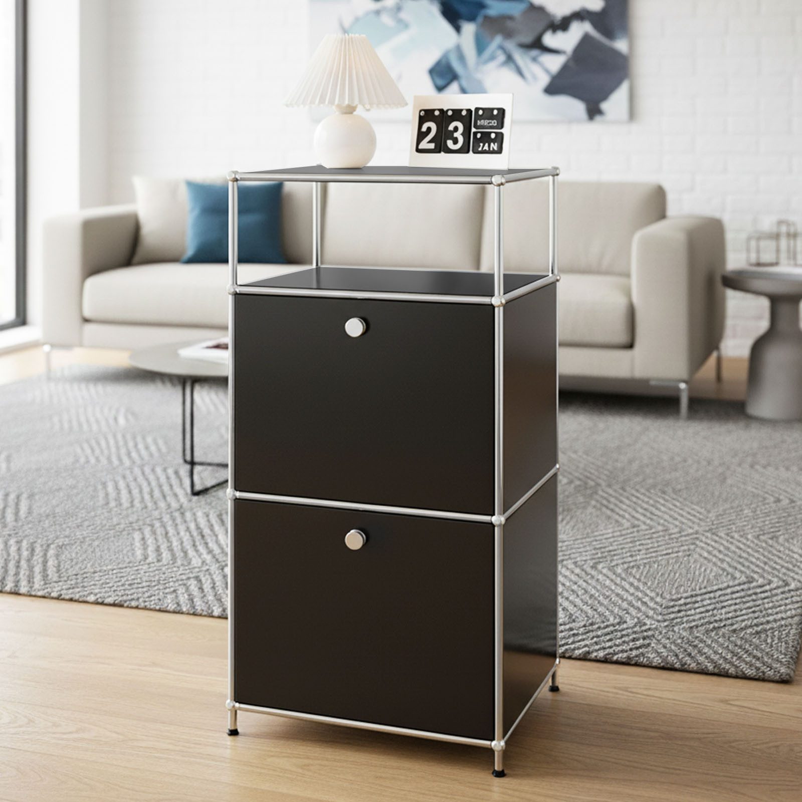Floordirekt Mehrzweckregal Concept Epure MK-120, B50 × T40 × H100 cm, verschließbar Fächer, modular, Aufbewahrungsregal mit verchromtem Metallgestell, Design Re – Bild 2 von 5