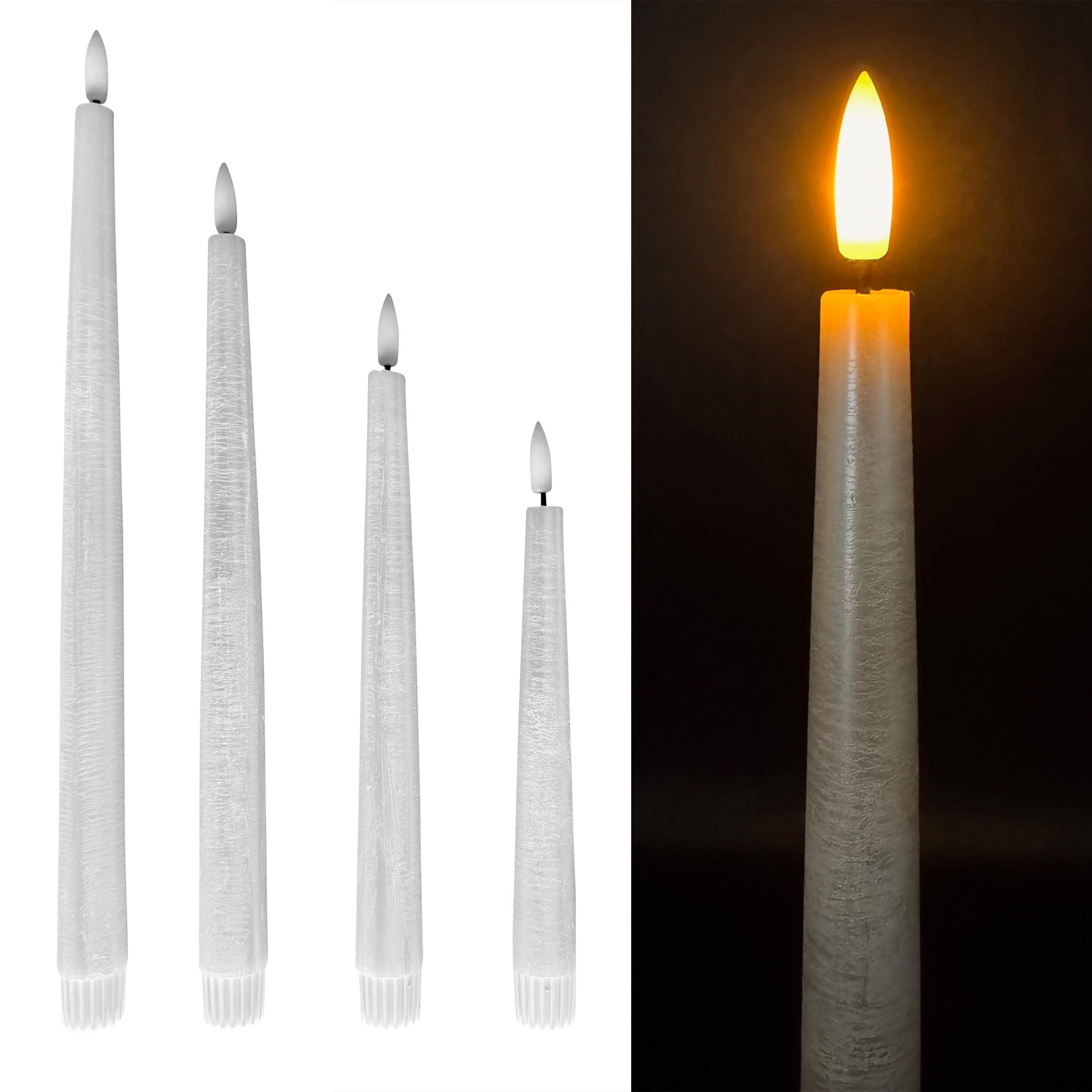 Online-Fuchs LED-Kerze 4er Set Stabkerzen XL in Weiß metallic mit 6-Stunden günstig online kaufen