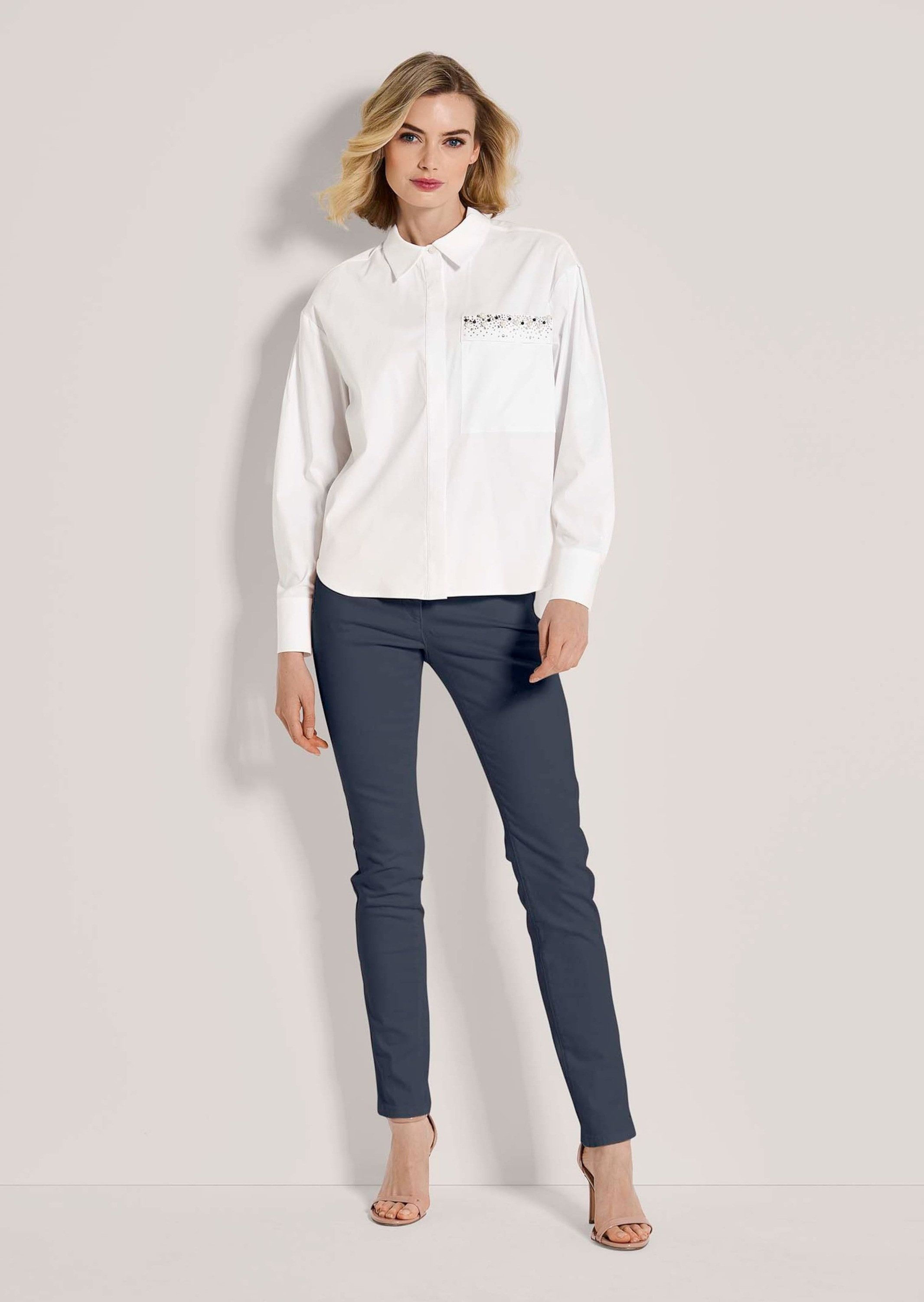 Langarmbluse Elegante Bluse mit Strassdetails